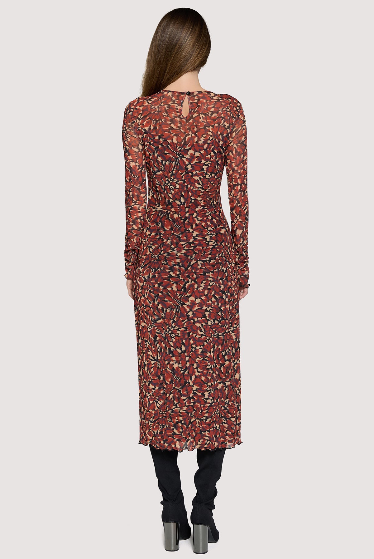 Lost + Wander Hazy Charm Floral Mesh Midi Dress in Red Black-Midi Dresses-Lost + Wander-Deja Nu Boutique, Women's Fashion Boutique in Lampasas, Texas