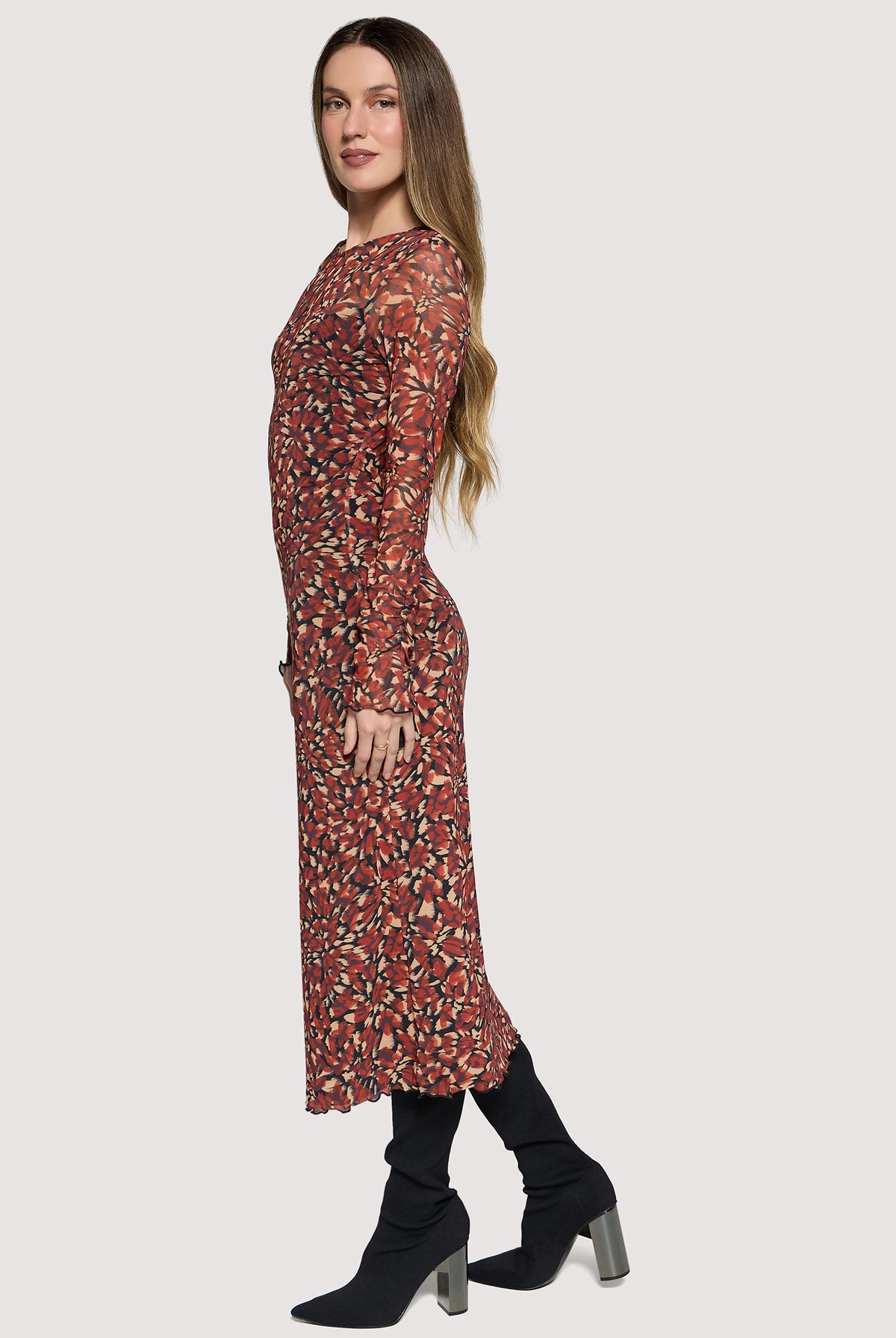 Lost + Wander Hazy Charm Floral Mesh Midi Dress in Red Black-Midi Dresses-Lost + Wander-Deja Nu Boutique, Women's Fashion Boutique in Lampasas, Texas