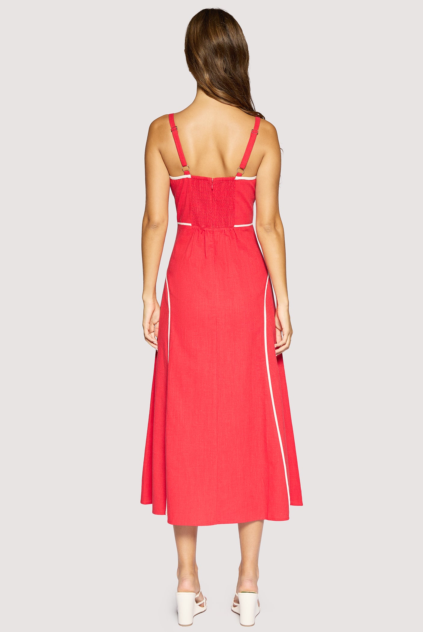Lost + Wander Red Linen Maxi Dress with Contrast Trim | Saffron Muse Summer Midi Dress-Maxi Dresses-Lost + Wander-Deja Nu Boutique, Women's Fashion Boutique in Lampasas, Texas