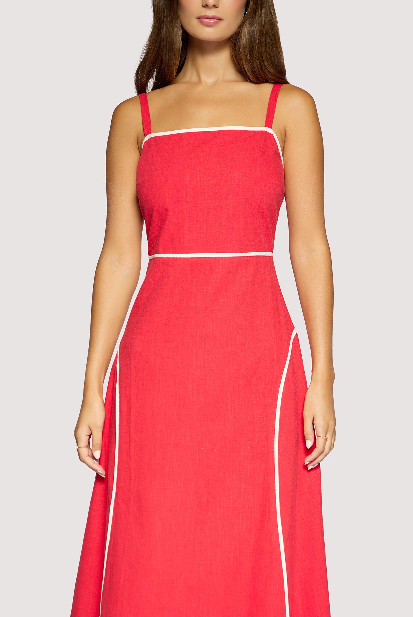 Lost + Wander Red Linen Maxi Dress with Contrast Trim | Saffron Muse Summer Midi Dress-Maxi Dresses-Lost + Wander-Deja Nu Boutique, Women's Fashion Boutique in Lampasas, Texas