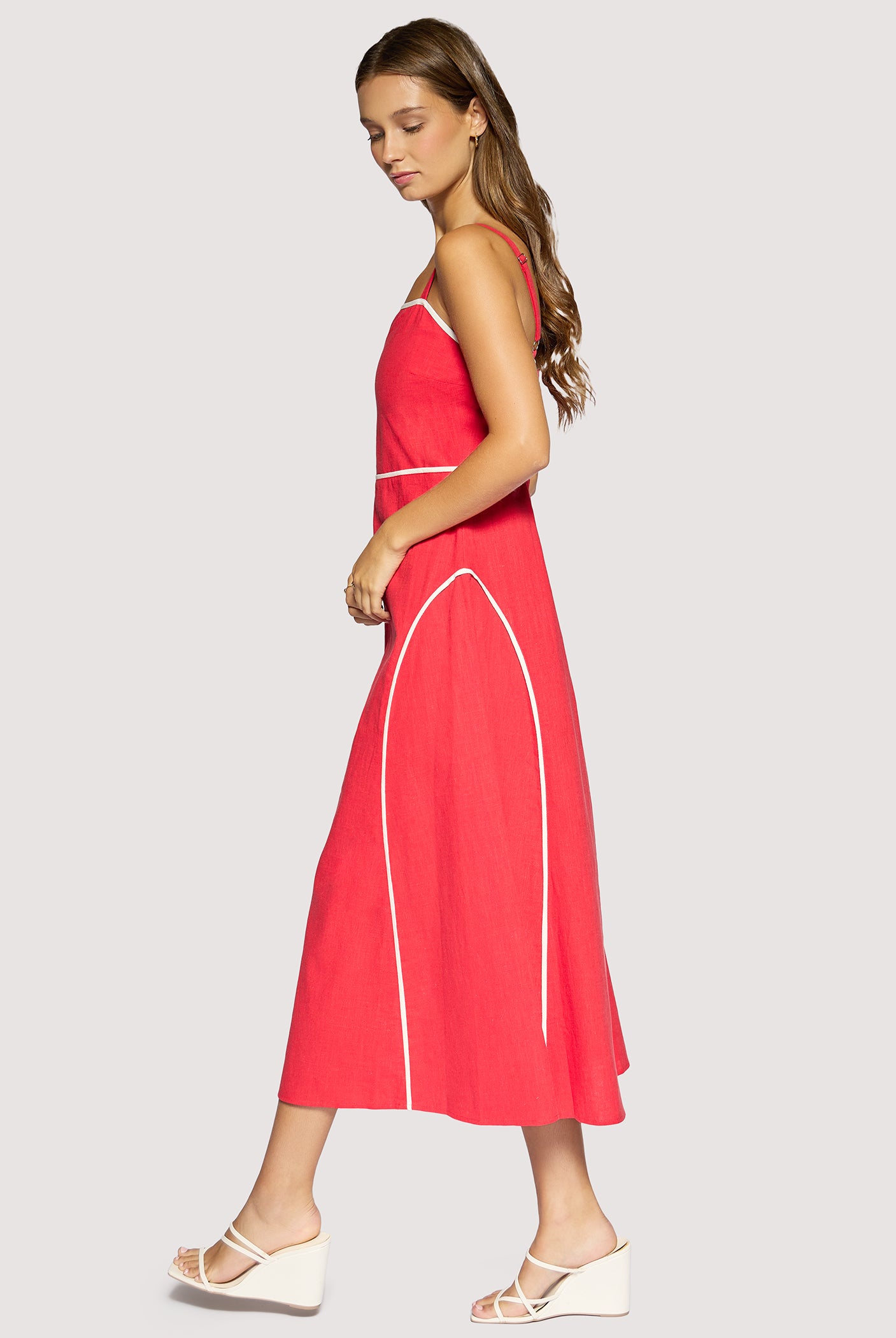 Lost + Wander Red Linen Maxi Dress with Contrast Trim | Saffron Muse Summer Midi Dress-Maxi Dresses-Lost + Wander-Deja Nu Boutique, Women's Fashion Boutique in Lampasas, Texas