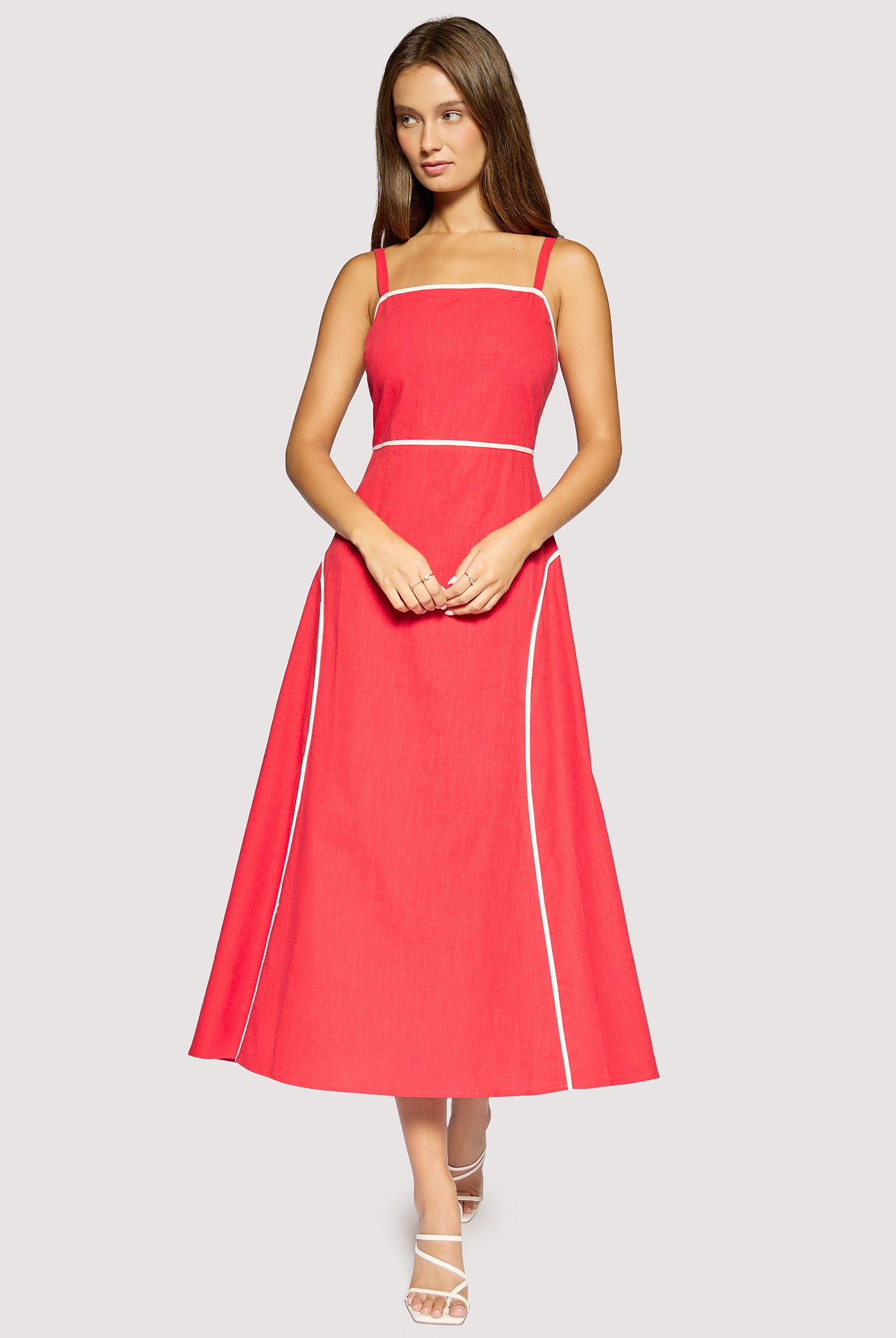 Lost + Wander Red Linen Maxi Dress with Contrast Trim | Saffron Muse Summer Midi Dress-Maxi Dresses-Lost + Wander-Deja Nu Boutique, Women's Fashion Boutique in Lampasas, Texas