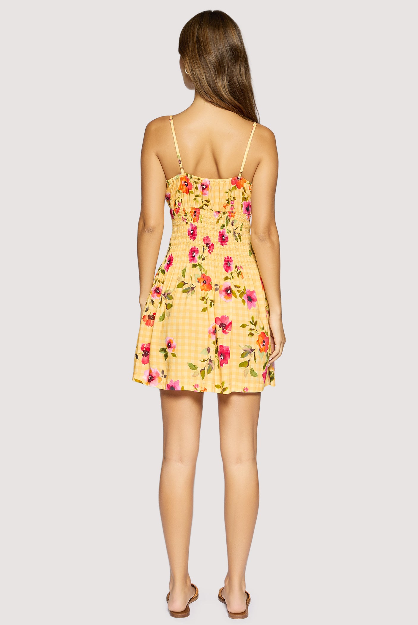 Lost + Wander Summer Spritz Mini Dress – Marigold Floral Gingham Mini Dress-mini dress-Lost + Wander-Deja Nu Boutique, Women's Fashion Boutique in Lampasas, Texas