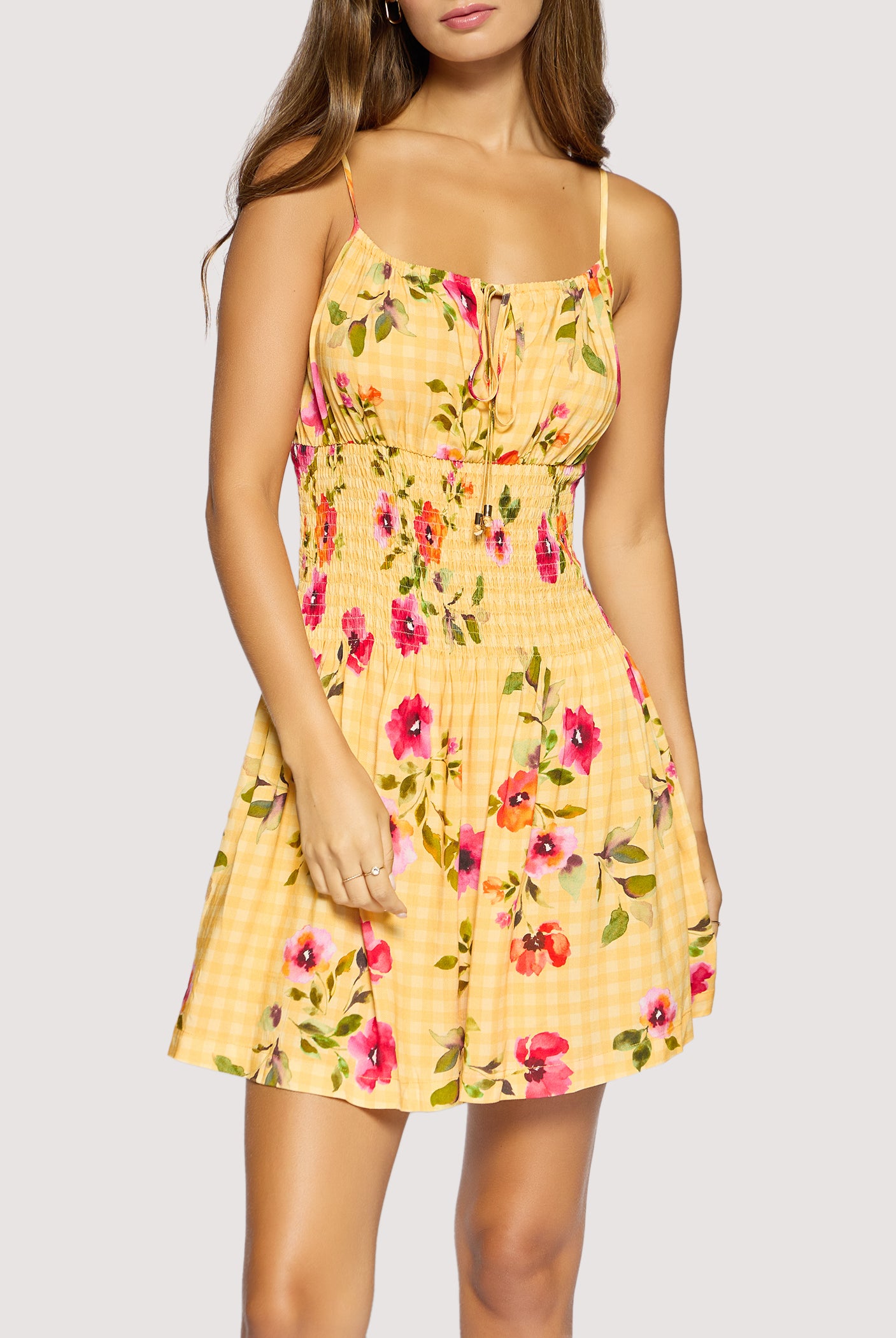 Lost + Wander Summer Spritz Mini Dress – Marigold Floral Gingham Mini Dress-mini dress-Lost + Wander-Deja Nu Boutique, Women's Fashion Boutique in Lampasas, Texas
