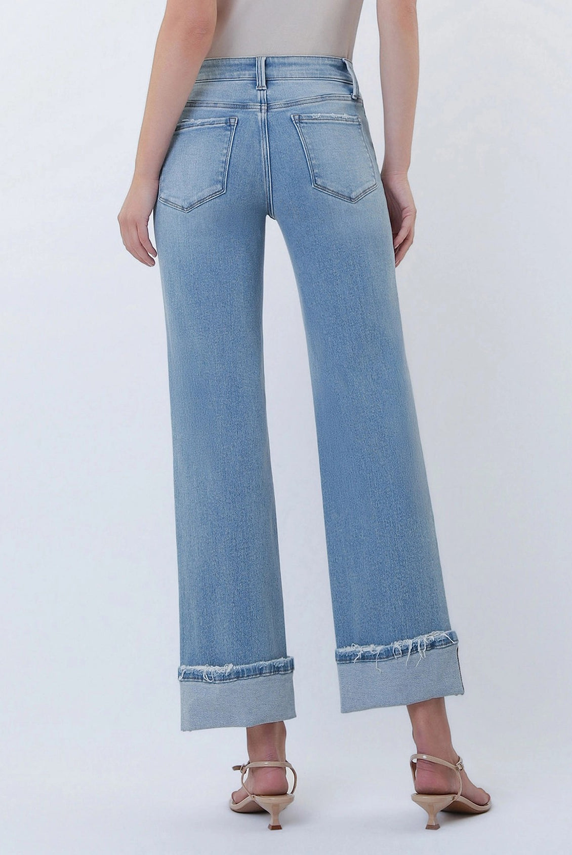 Lovervet by Vervet Mid Rise Medium Light Wash Cuffed Slim Wide Leg Jeans-Jeans-Lovervet by Vervet-Deja Nu Boutique, Women's Fashion Boutique in Lampasas, Texas