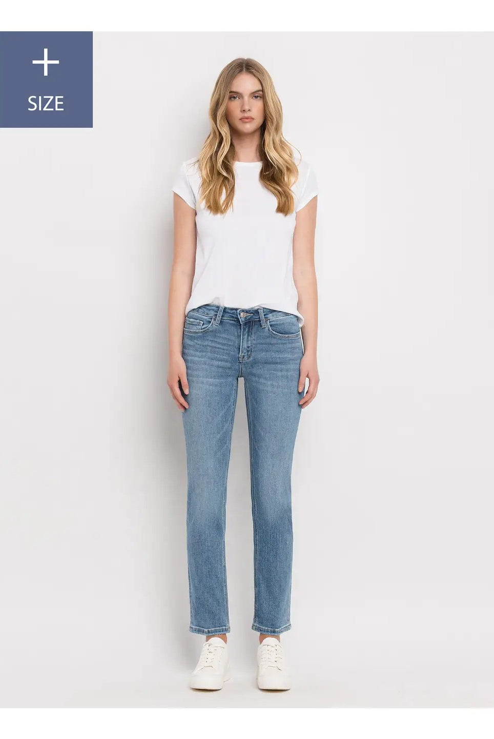 Lovervet by Vervet Plus Size Mid Rise Ankle Slim Straight Jeans in Safe Wash-Curvy/Plus Jeans-Lovervet by Vervet-Deja Nu Boutique, Women's Fashion Boutique in Lampasas, Texas