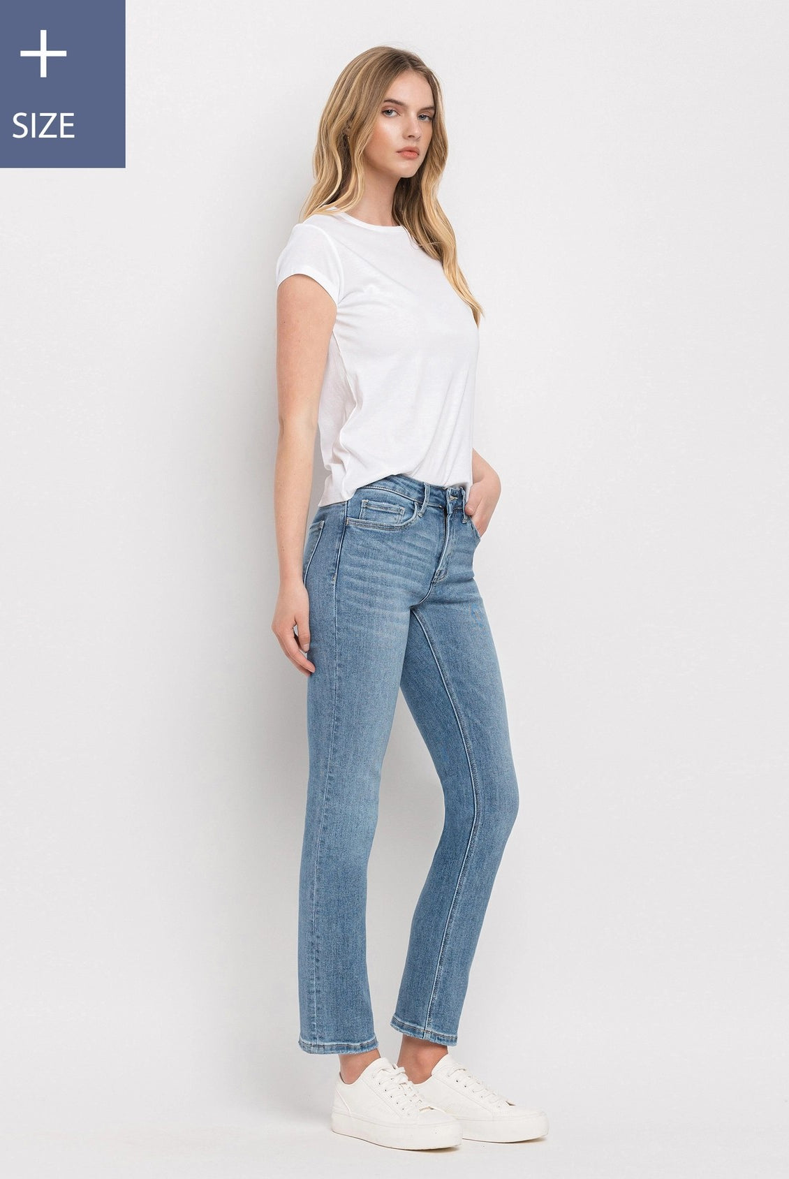 Lovervet by Vervet Plus Size Mid Rise Ankle Slim Straight Jeans in Safe Wash-Curvy/Plus Jeans-Lovervet by Vervet-Deja Nu Boutique, Women's Fashion Boutique in Lampasas, Texas
