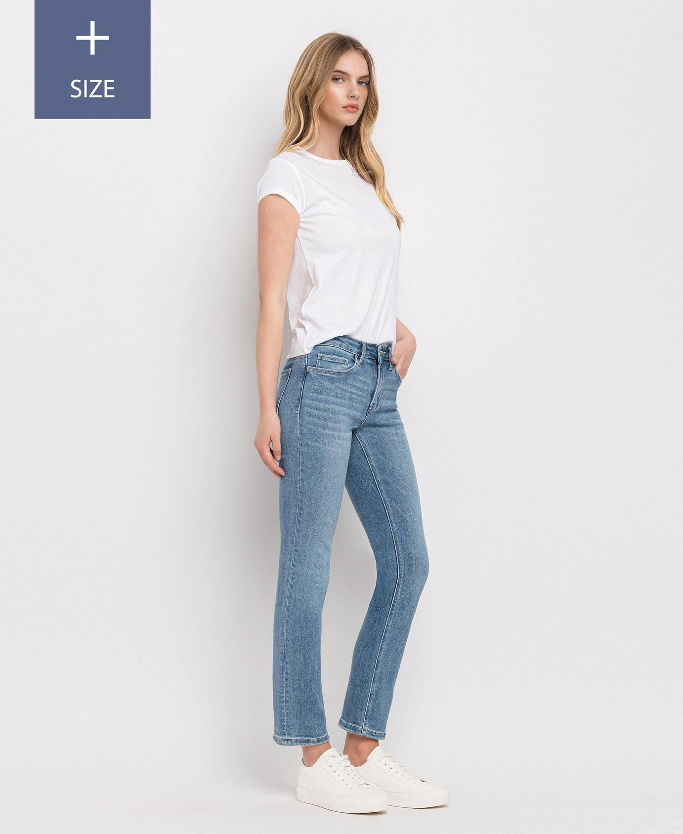 Lovervet by Vervet Plus Size Mid Rise Ankle Slim Straight Jeans in Safe Wash-Curvy/Plus Jeans-Lovervet by Vervet-Deja Nu Boutique, Women's Fashion Boutique in Lampasas, Texas