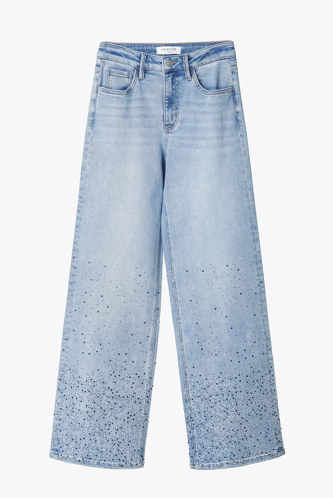 Lovervet by Vervet High Rise Hotfix Rhinestone Wide Leg Jeans in Twinkle-Jeans-Lovervet by Vervet-Deja Nu Boutique, Women's Fashion Boutique in Lampasas, Texas
