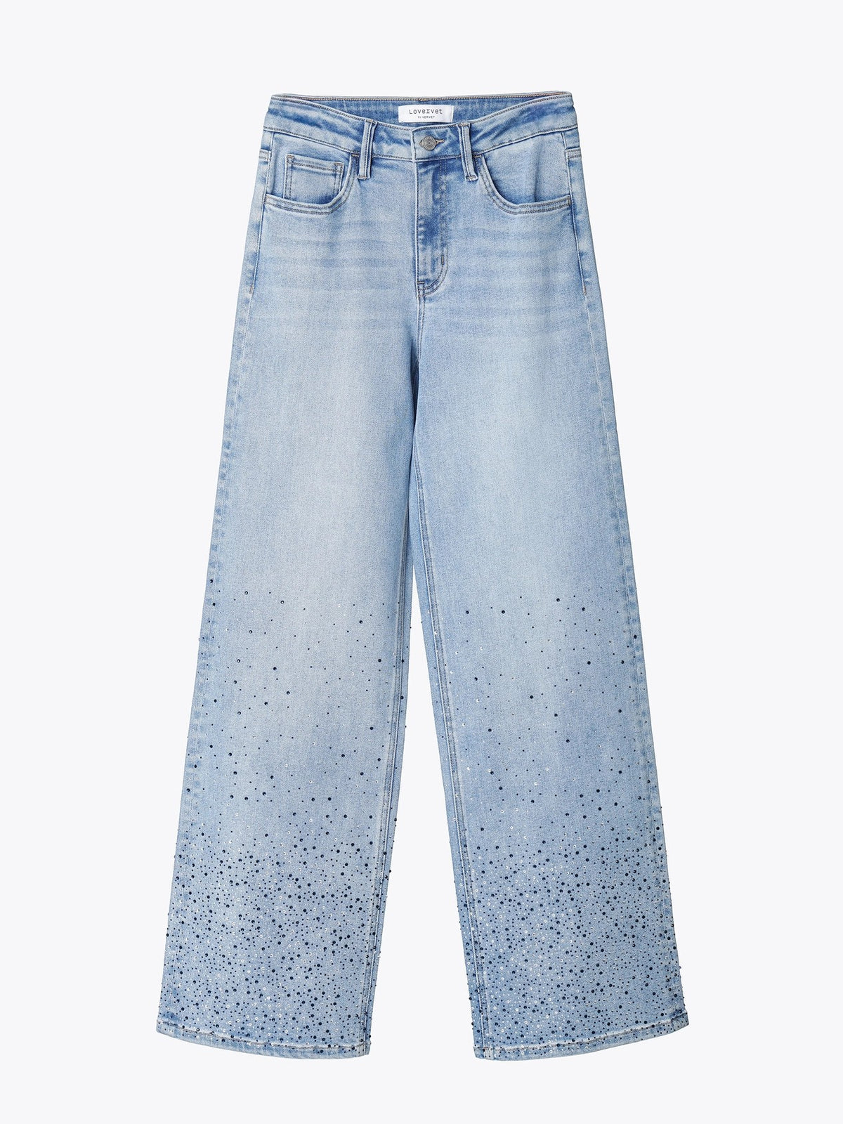Lovervet by Vervet High Rise Hotfix Rhinestone Wide Leg Jeans in Twinkle-Jeans-Lovervet by Vervet-Deja Nu Boutique, Women's Fashion Boutique in Lampasas, Texas