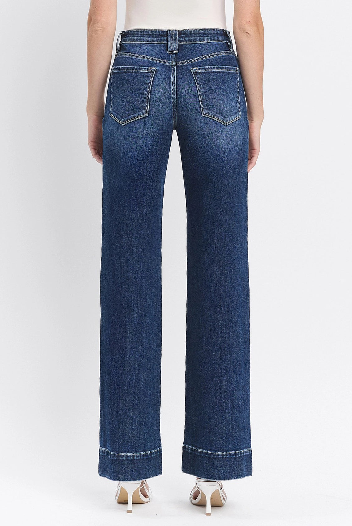 Lovervet by Vervet High Rise Dark Wash Trouser Hem Wide Jeans-Jeans-Lovervet by Vervet-Deja Nu Boutique, Women's Fashion Boutique in Lampasas, Texas