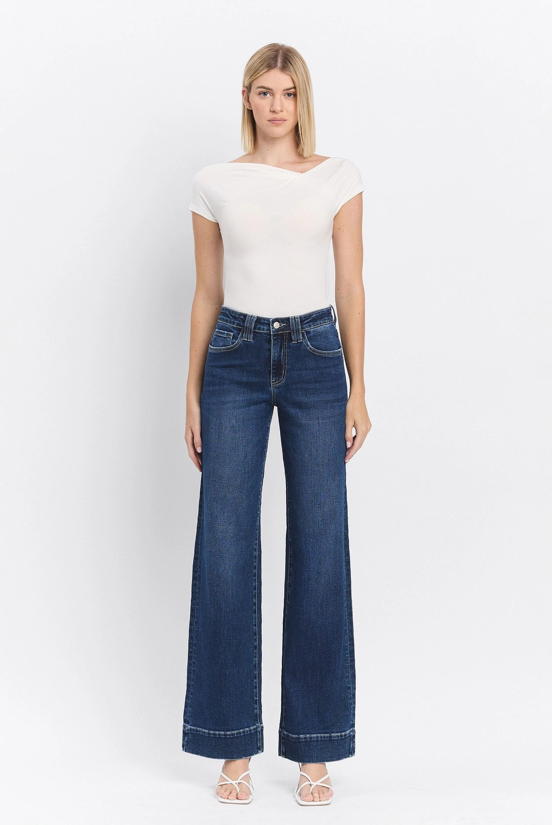 Lovervet by Vervet High Rise Dark Wash Trouser Hem Wide Jeans-Jeans-Lovervet by Vervet-Deja Nu Boutique, Women's Fashion Boutique in Lampasas, Texas