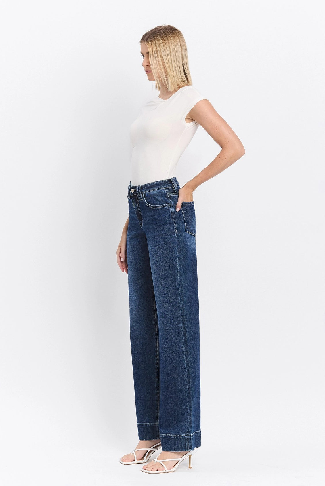 Lovervet by Vervet High Rise Dark Wash Trouser Hem Wide Jeans-Jeans-Lovervet by Vervet-Deja Nu Boutique, Women's Fashion Boutique in Lampasas, Texas