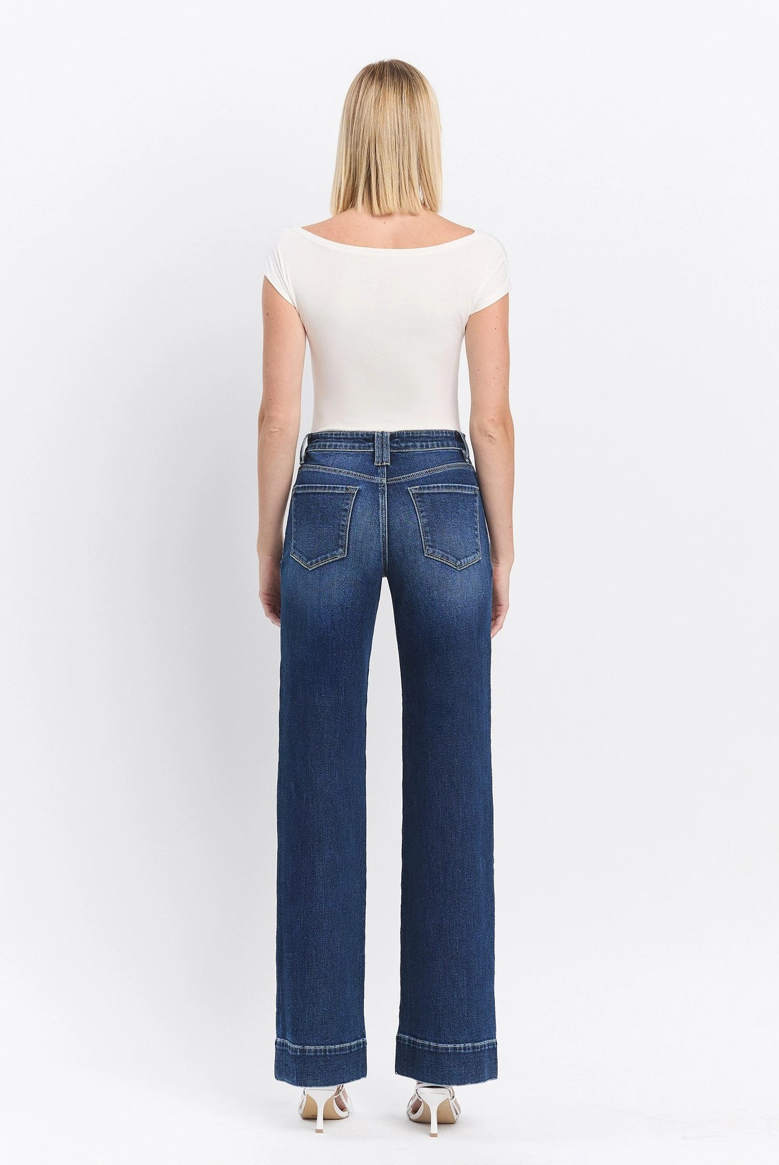 Lovervet by Vervet High Rise Dark Wash Trouser Hem Wide Jeans-Jeans-Lovervet by Vervet-Deja Nu Boutique, Women's Fashion Boutique in Lampasas, Texas