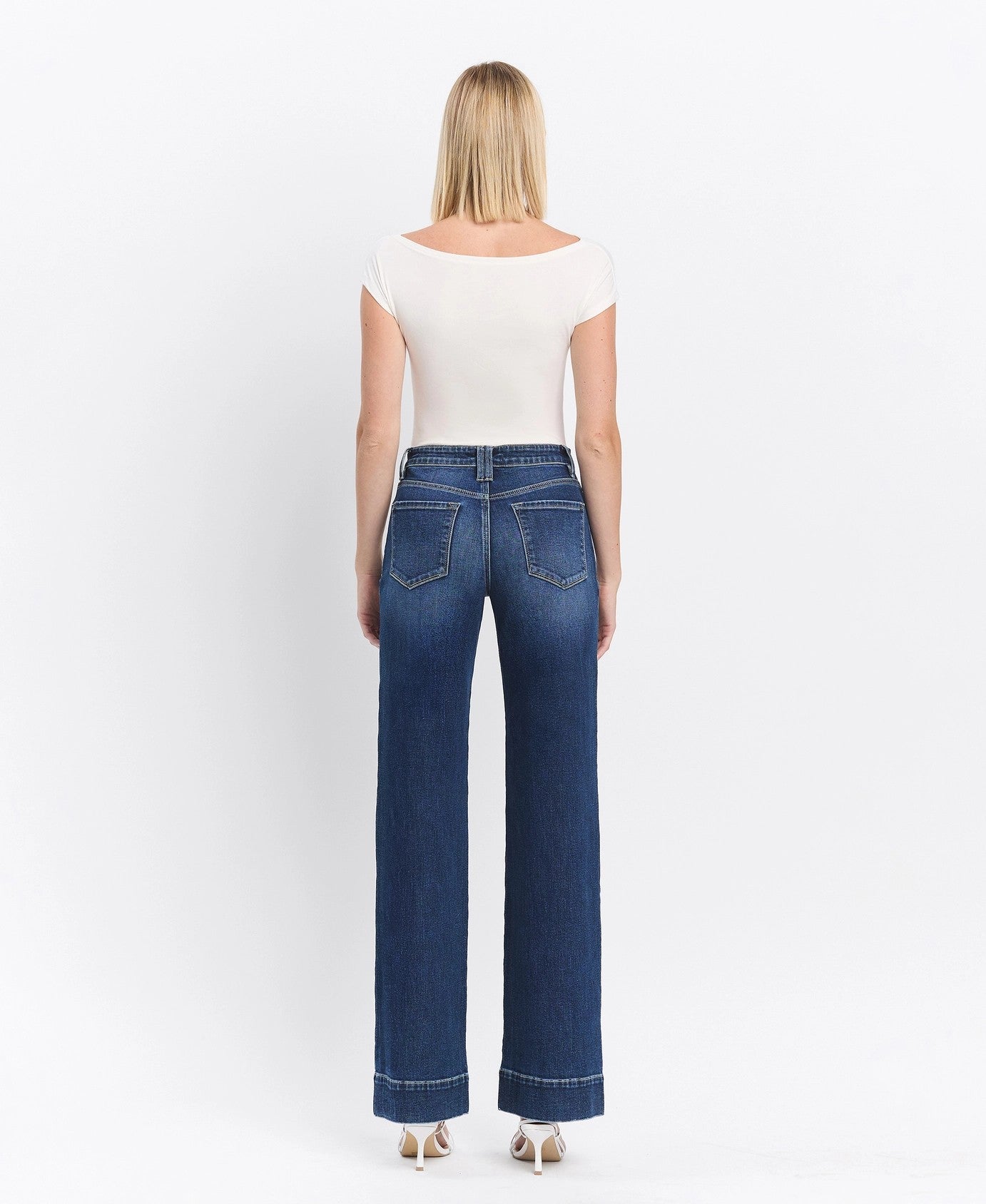 Lovervet by Vervet High Rise Dark Wash Trouser Hem Wide Jeans-Jeans-Lovervet by Vervet-Deja Nu Boutique, Women's Fashion Boutique in Lampasas, Texas