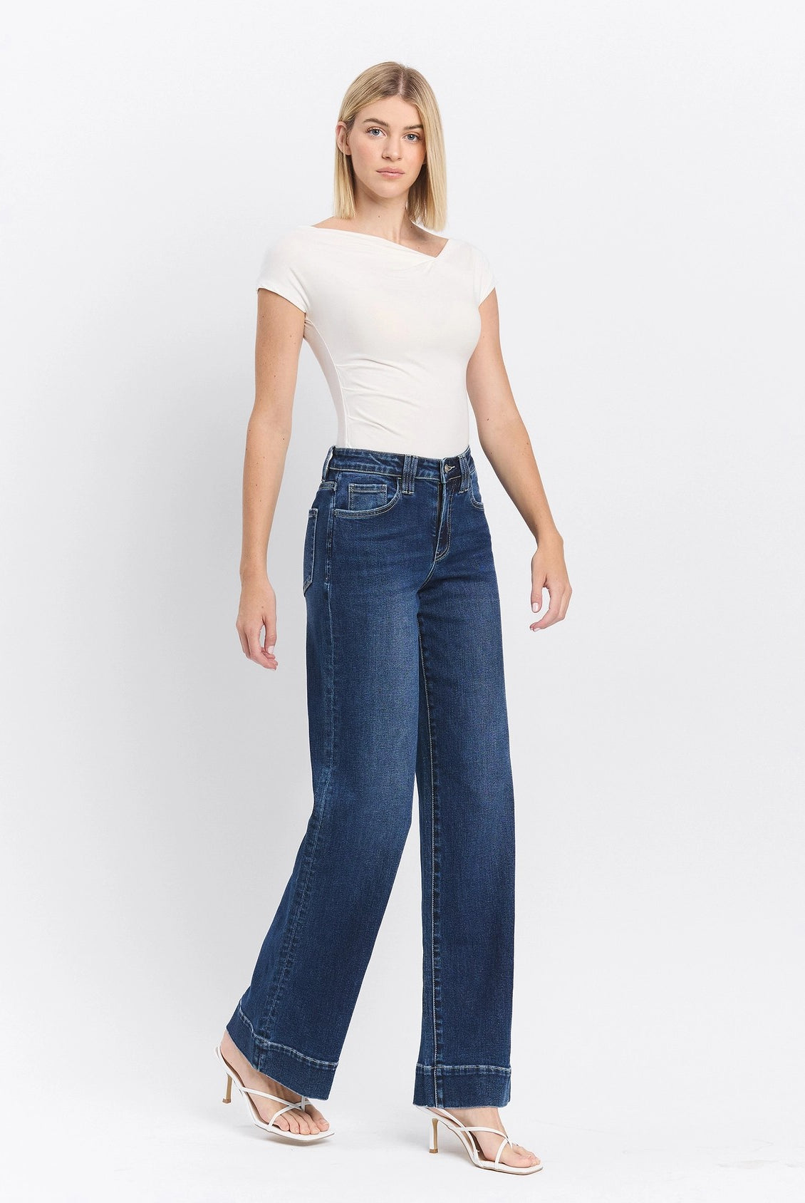 Lovervet by Vervet High Rise Dark Wash Trouser Hem Wide Jeans-Jeans-Lovervet by Vervet-Deja Nu Boutique, Women's Fashion Boutique in Lampasas, Texas