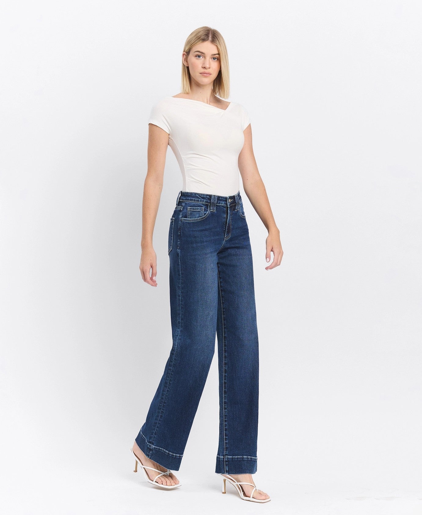 Lovervet by Vervet High Rise Dark Wash Trouser Hem Wide Jeans-Jeans-Lovervet by Vervet-Deja Nu Boutique, Women's Fashion Boutique in Lampasas, Texas