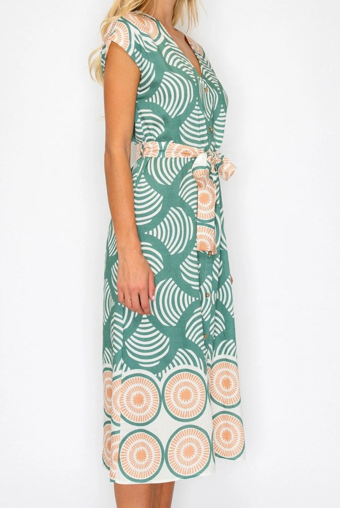Meet Me in Santorini Olive Shell Button Down Dress-Midi Dresses-Meet Me in Santorini-Deja Nu Boutique, Women's Fashion Boutique in Lampasas, Texas