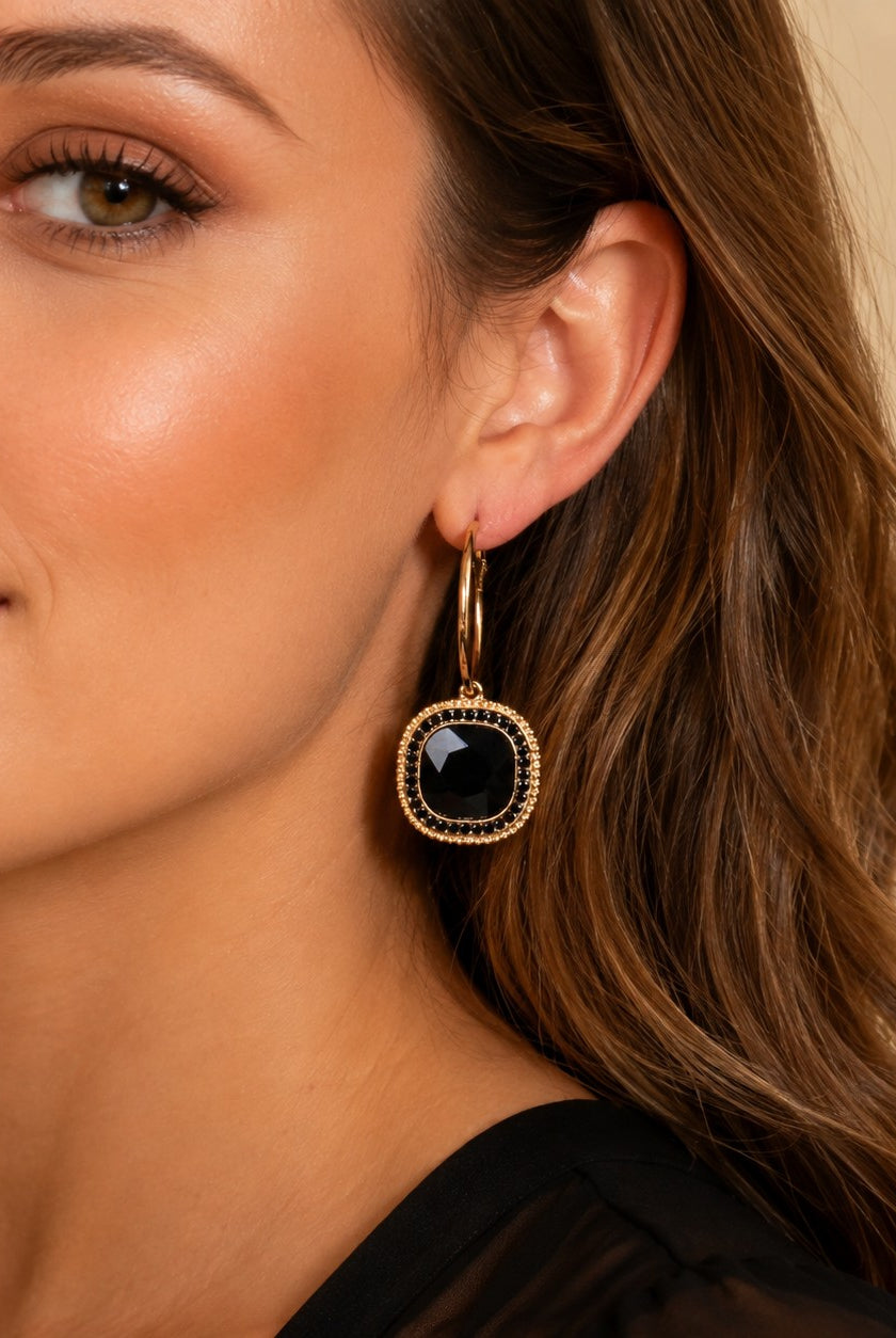 Midnight Spark Black Rhinestone Hoop Earrings-Earrings-Deja Nu-Deja Nu Boutique, Women's Fashion Boutique in Lampasas, Texas