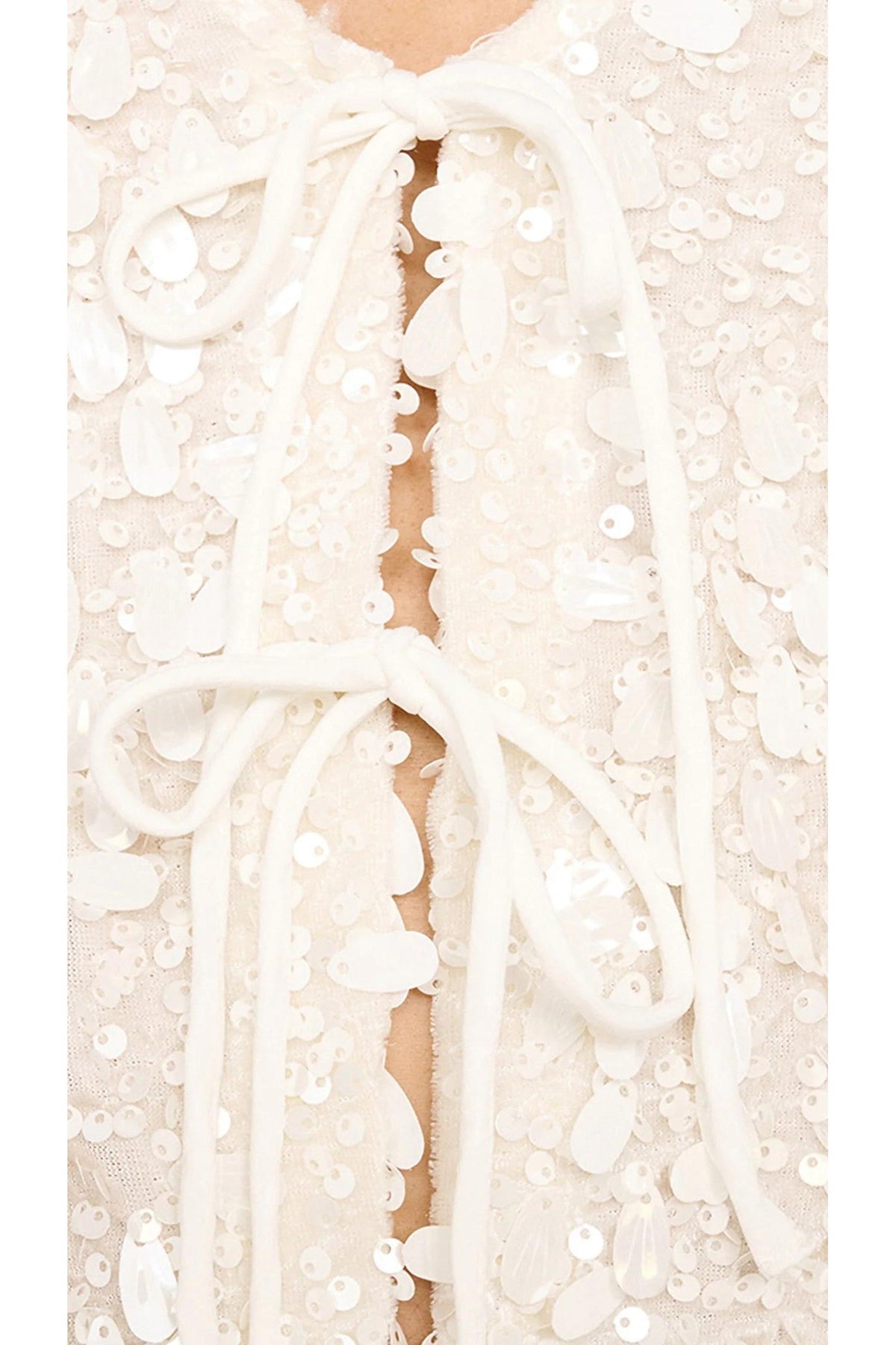 MINKPINK Carla Sequin Tie-Front Blouse in Cream-Jackets-MINKPINK-Deja Nu Boutique, Women's Fashion Boutique in Lampasas, Texas