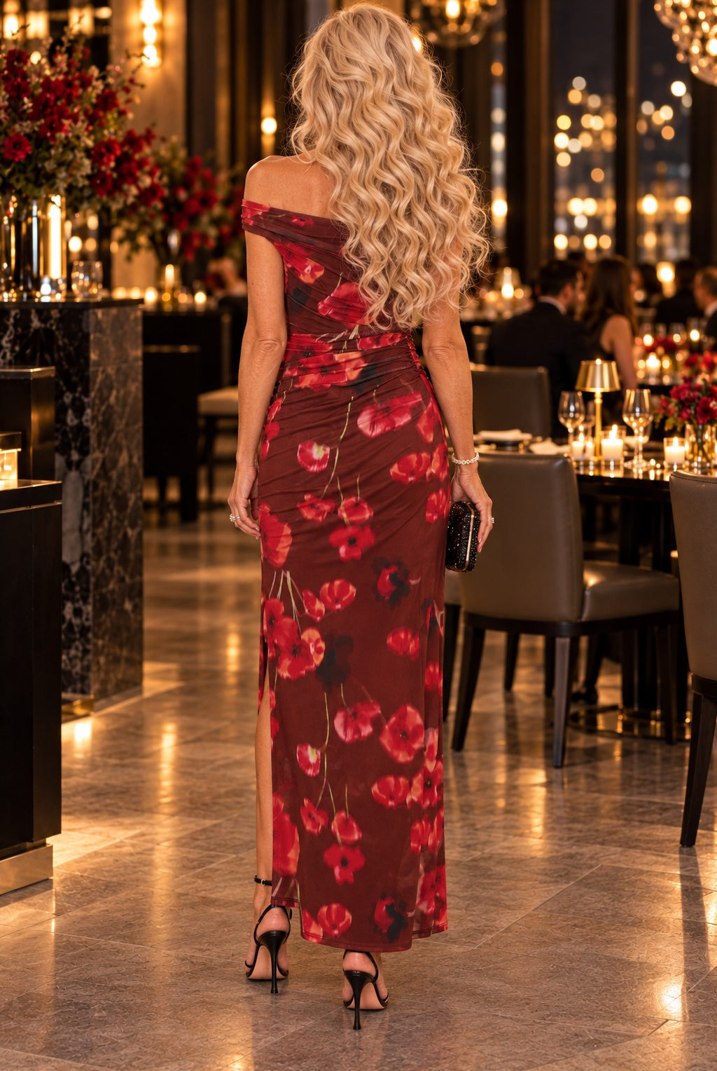 MINKPINK Frida Red Poppy Print Off Shoulder Mesh Maxi Dress-Maxi Dresses-MINKPINK-Deja Nu Boutique, Women's Fashion Boutique in Lampasas, Texas