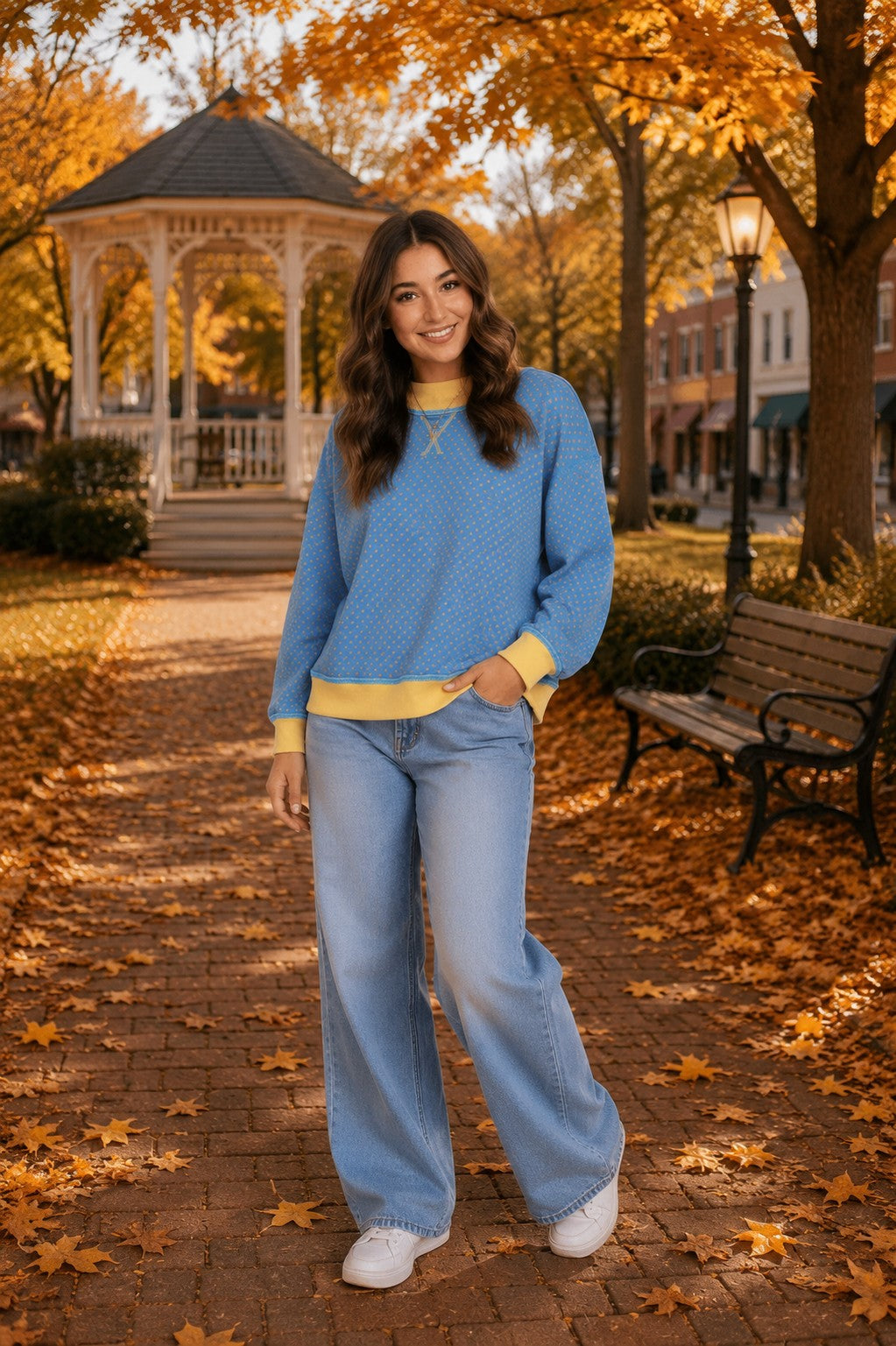 MOHMe by Umgee Reversible Stripe & Polka Dot Pullover – Sky/Peach-sweatshirt-Umgee-Deja Nu Boutique, Women's Fashion Boutique in Lampasas, Texas