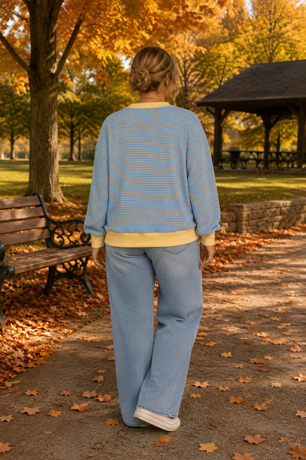 MOHMe by Umgee Reversible Stripe & Polka Dot Pullover – Sky/Peach-sweatshirt-Umgee-Deja Nu Boutique, Women's Fashion Boutique in Lampasas, Texas