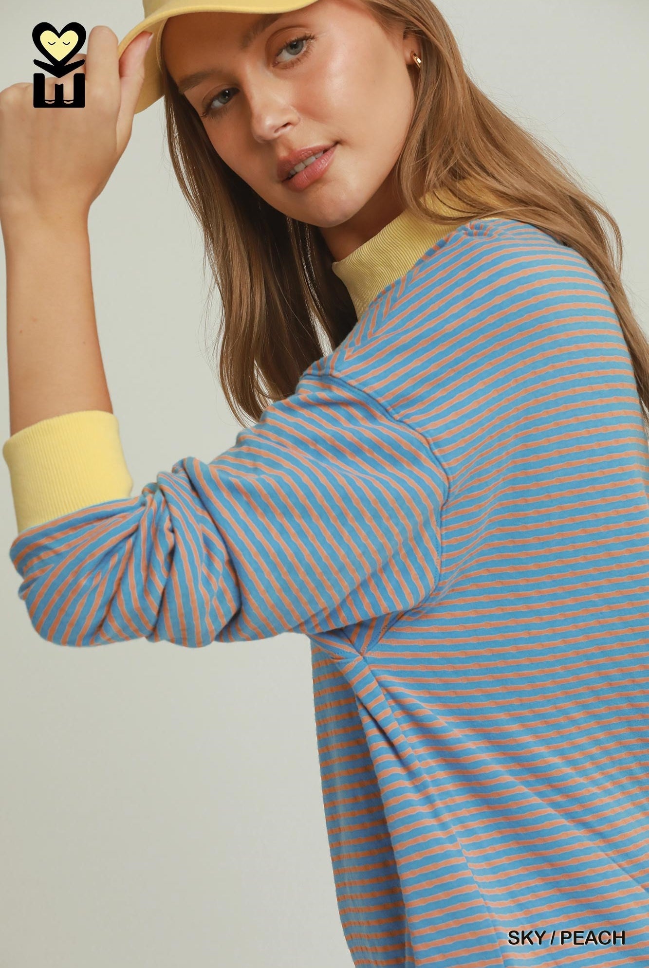 MOHMe by Umgee Reversible Stripe & Polka Dot Pullover – Sky/Peach-sweatshirt-Umgee-Deja Nu Boutique, Women's Fashion Boutique in Lampasas, Texas