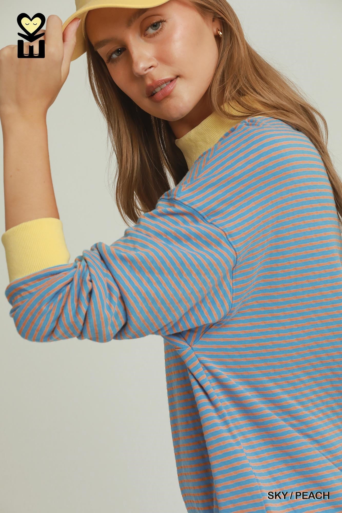 MOHMe by Umgee Reversible Stripe & Polka Dot Pullover – Sky/Peach-sweatshirt-Umgee-Deja Nu Boutique, Women's Fashion Boutique in Lampasas, Texas