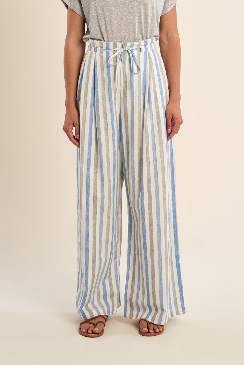 Molly Bracken Blue Striped Linen Blend Wide Leg Pants-Pants-Molly Bracken-Deja Nu Boutique, Women's Fashion Boutique in Lampasas, Texas