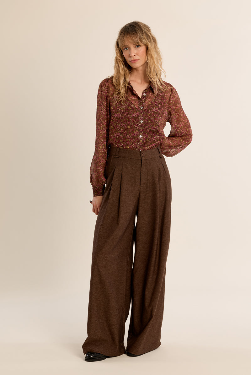 Molly Bracken Chocolate Pleated Wide Leg Trousers – Style TF128EH-Bottoms-Molly Bracken-Deja Nu Boutique, Women's Fashion Boutique in Lampasas, Texas