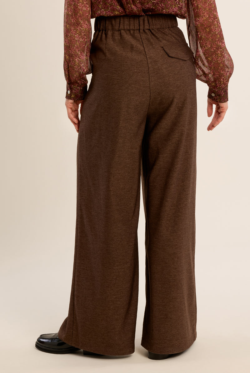 Molly Bracken Chocolate Pleated Wide Leg Trousers – Style TF128EH-Bottoms-Molly Bracken-Deja Nu Boutique, Women's Fashion Boutique in Lampasas, Texas
