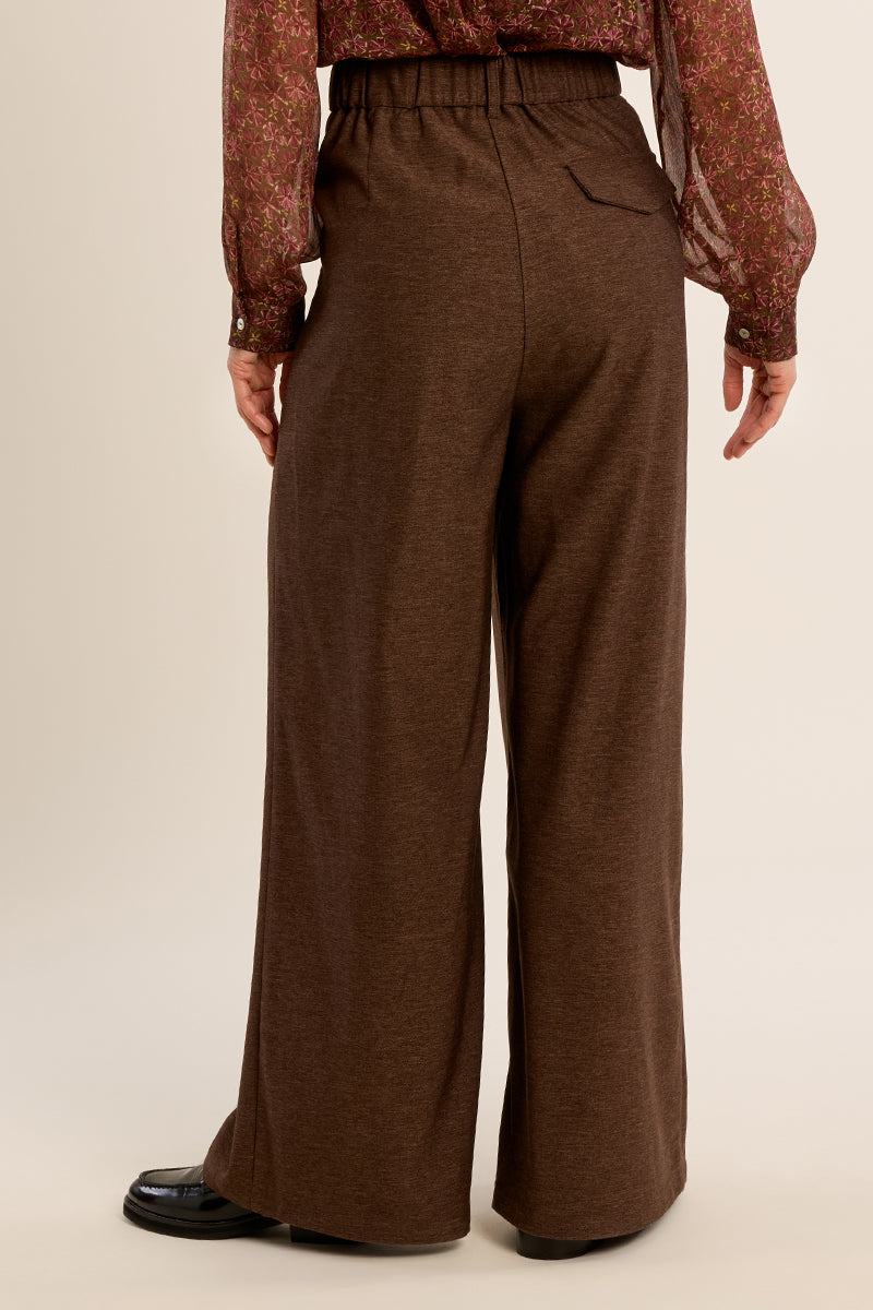 Molly Bracken Chocolate Pleated Wide Leg Trousers – Style TF128EH-Bottoms-Molly Bracken-Deja Nu Boutique, Women's Fashion Boutique in Lampasas, Texas