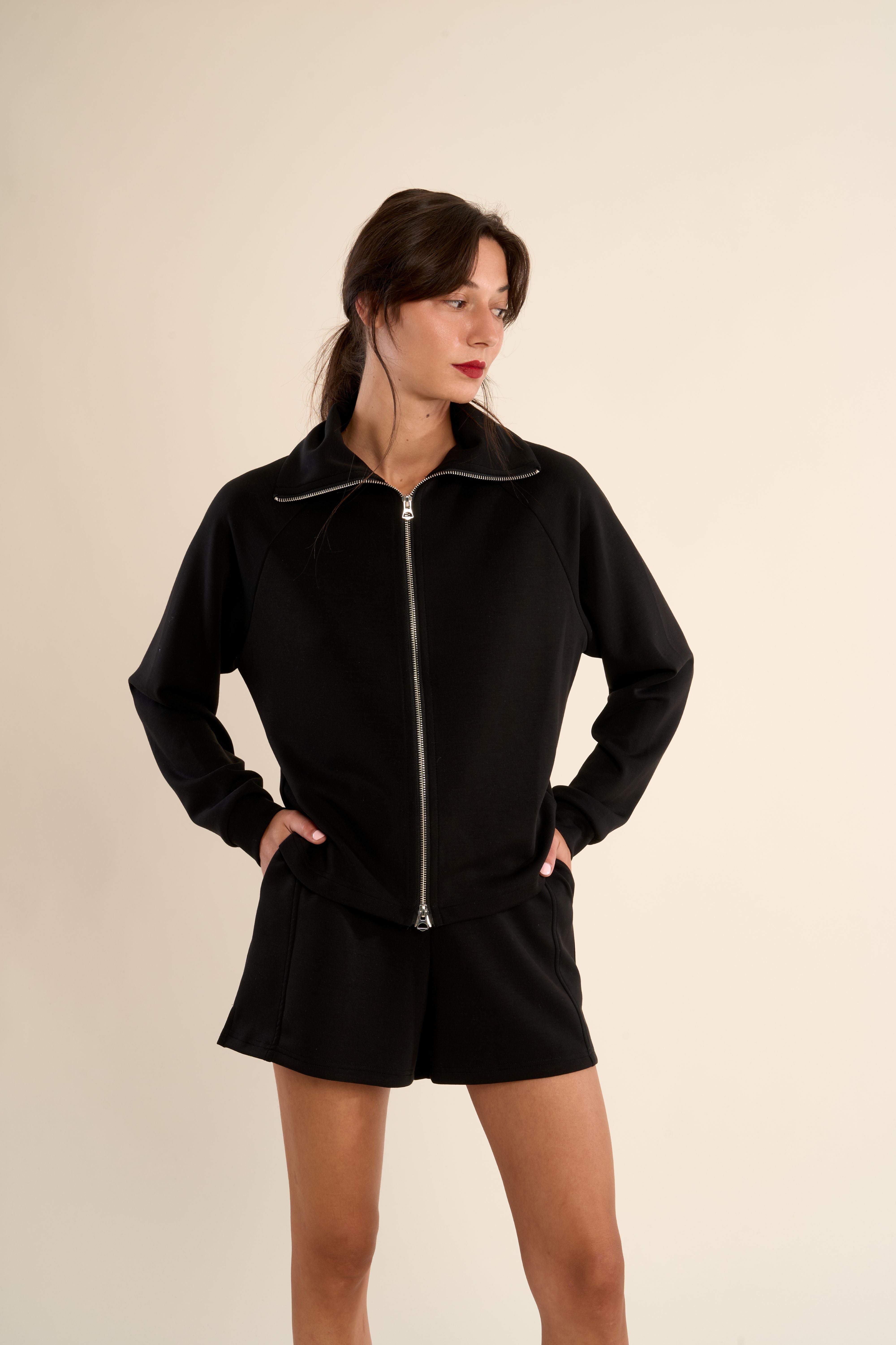Molly Bracken Gabrielle Dora Black Zip Front Sport Jacket-Jackets-Gabrielle-Deja Nu Boutique, Women's Fashion Boutique in Lampasas, Texas