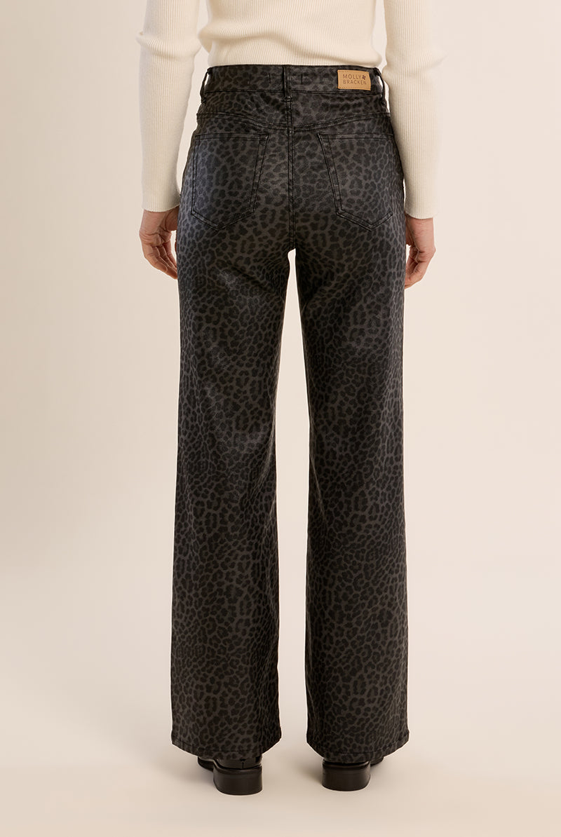 Molly Bracken Grey Leopard Coated Wide Leg Pants – Style E1698BEH-Jeans-Molly Bracken-Deja Nu Boutique, Women's Fashion Boutique in Lampasas, Texas