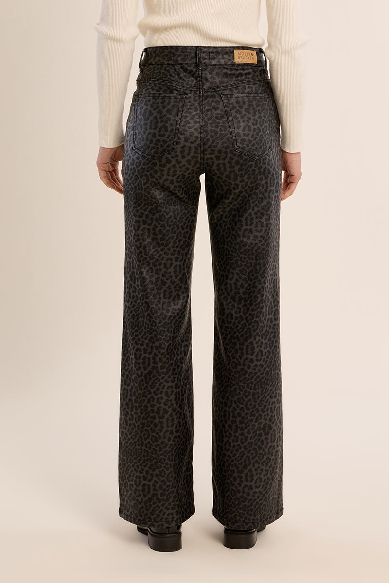 Molly Bracken Grey Leopard Coated Wide Leg Pants – Style E1698BEH-Jeans-Molly Bracken-Deja Nu Boutique, Women's Fashion Boutique in Lampasas, Texas