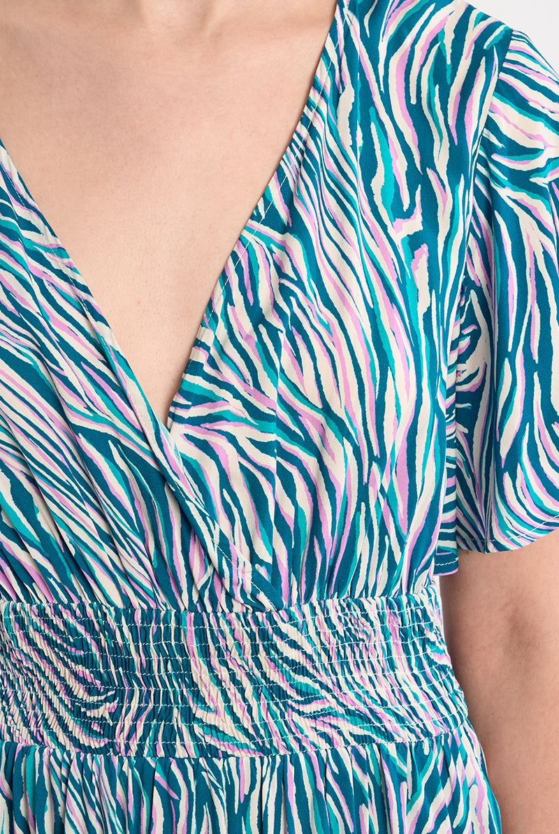 Molly Bracken Lili Sidonio Emerald Zebra Smocked Waist Dress-mini dress-Molly Bracken-Deja Nu Boutique, Women's Fashion Boutique in Lampasas, Texas