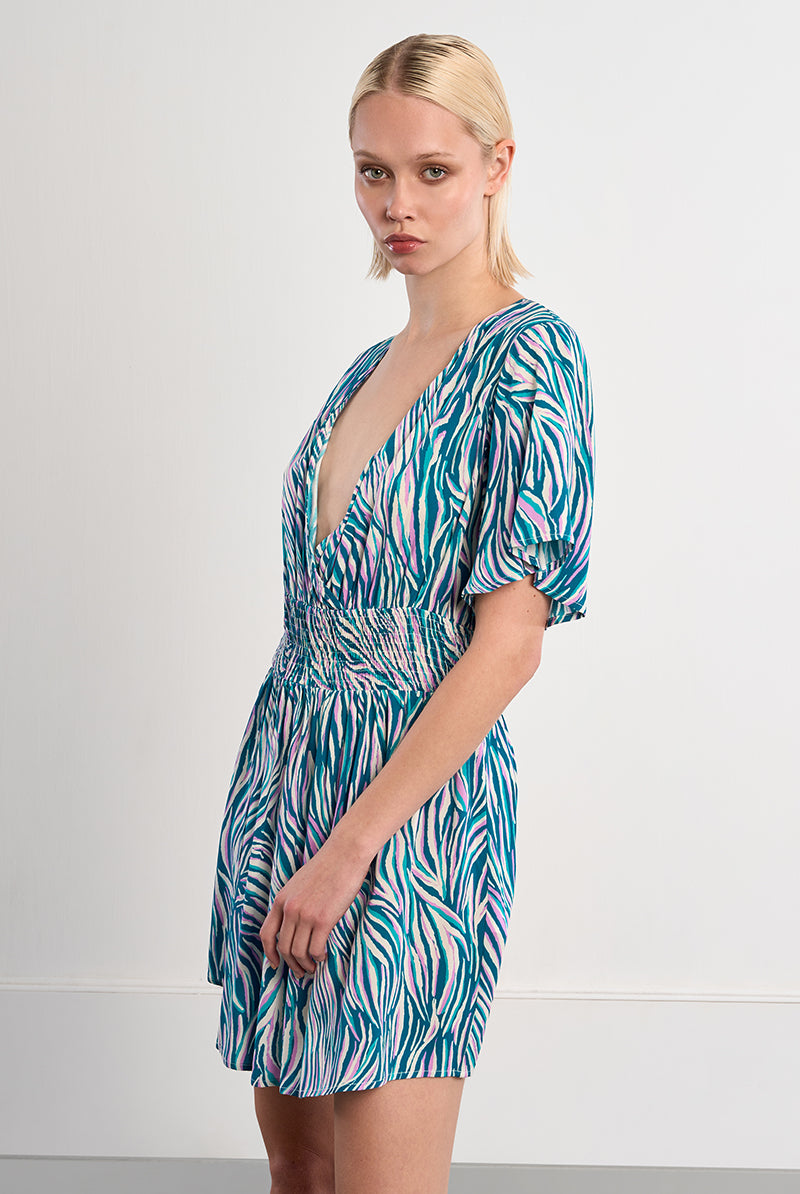 Molly Bracken Lili Sidonio Emerald Zebra Smocked Waist Dress-mini dress-Molly Bracken-Deja Nu Boutique, Women's Fashion Boutique in Lampasas, Texas