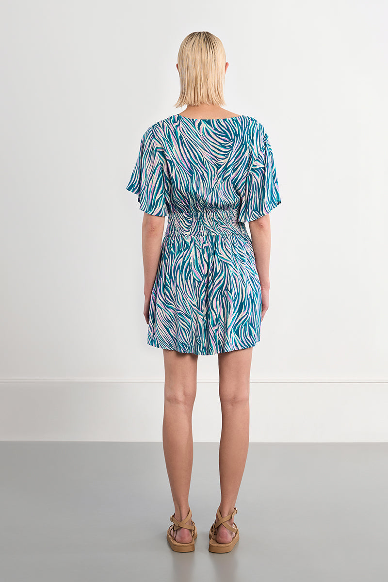 Molly Bracken Lili Sidonio Emerald Zebra Smocked Waist Dress-mini dress-Molly Bracken-Deja Nu Boutique, Women's Fashion Boutique in Lampasas, Texas