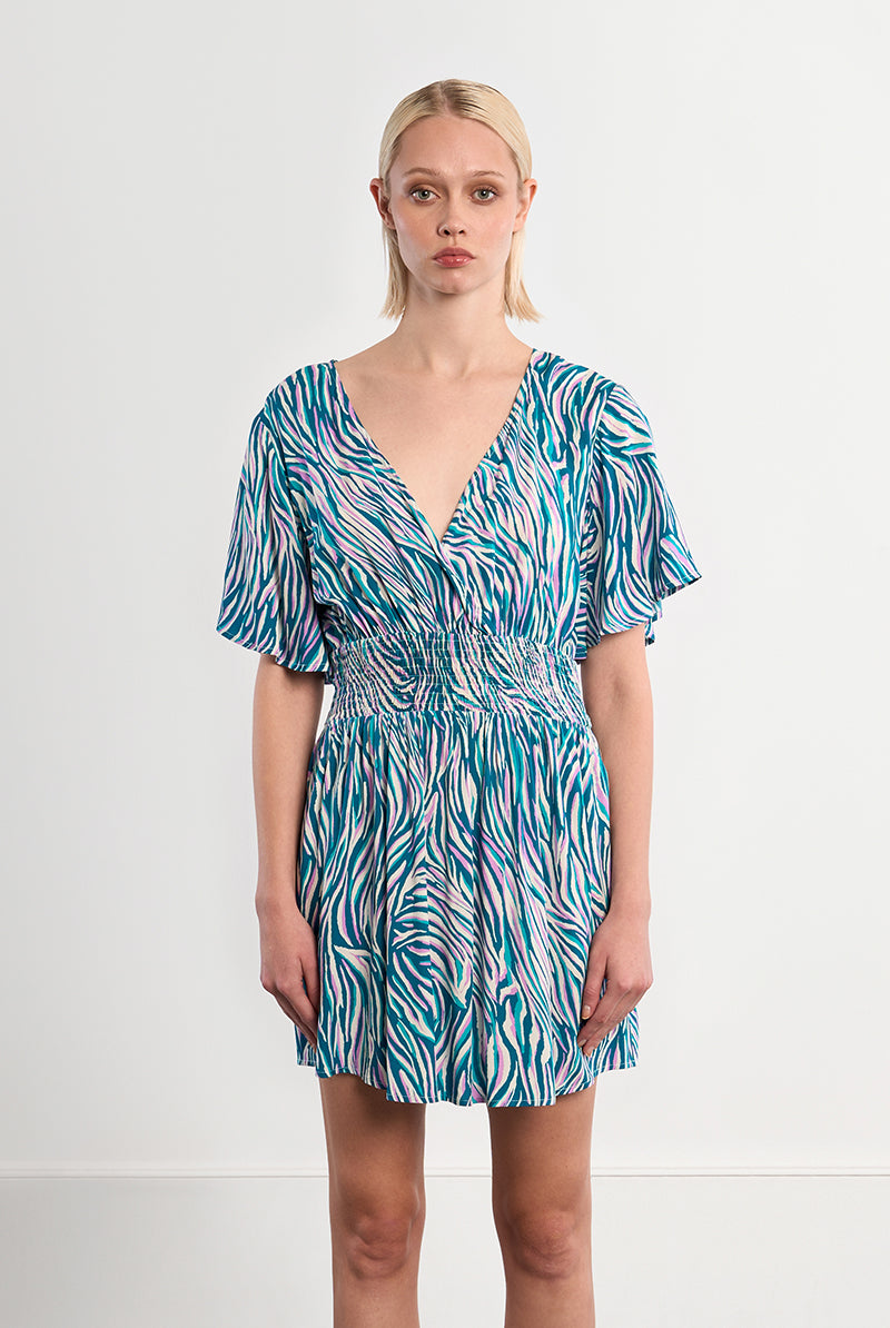 Molly Bracken Lili Sidonio Emerald Zebra Smocked Waist Dress-mini dress-Molly Bracken-Deja Nu Boutique, Women's Fashion Boutique in Lampasas, Texas