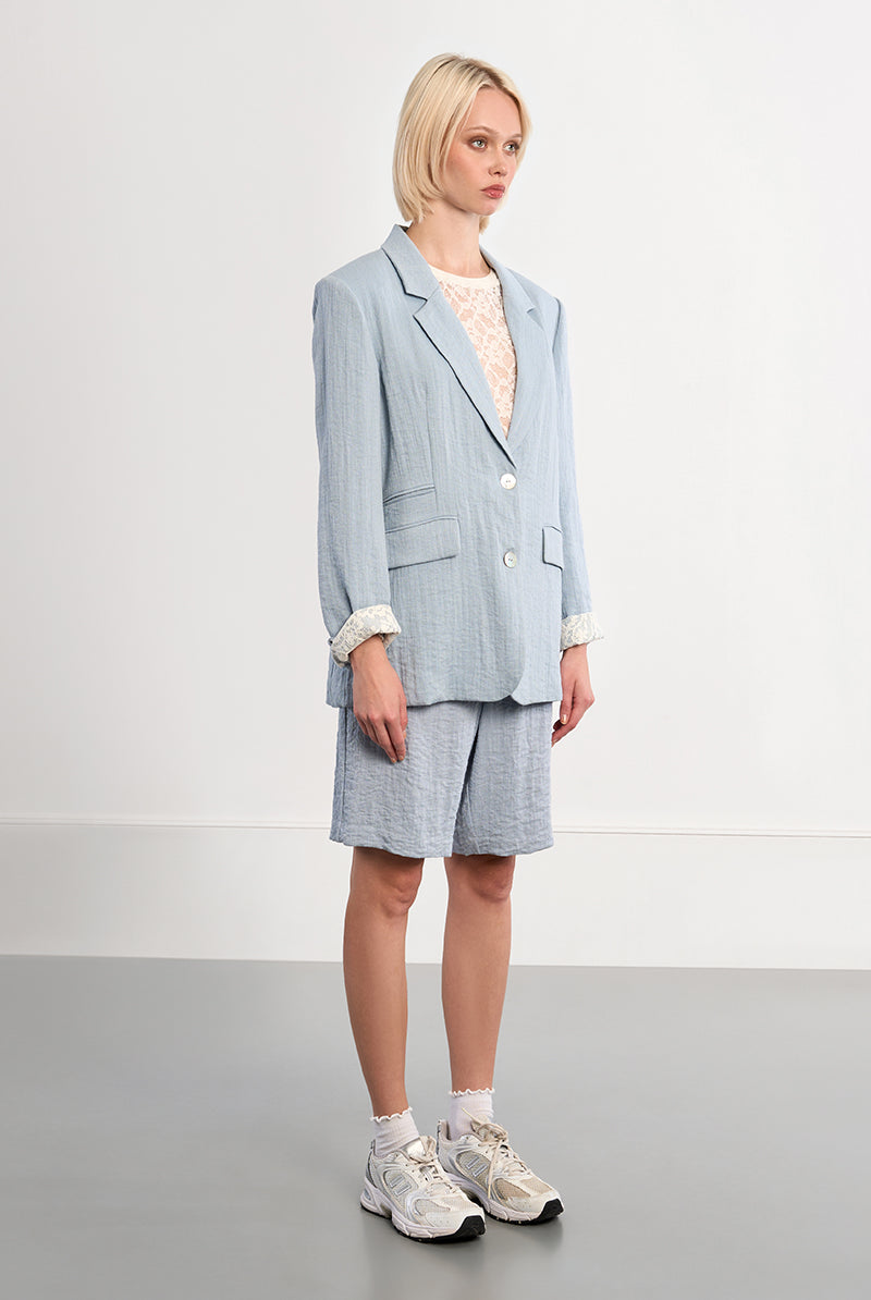 Molly Bracken Lili Sidonio Light Blue Wide Fit Tailored Blazer-Blazers-Molly Bracken-Deja Nu Boutique, Women's Fashion Boutique in Lampasas, Texas