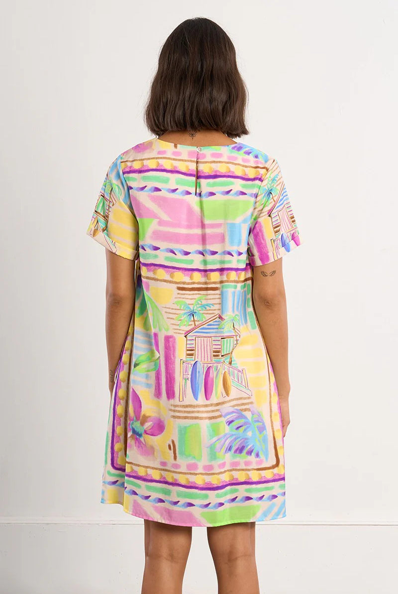 Molly Bracken Lili Sidonio Multicolor Maui Surf Print T-Shirt Dress-mini dress-Molly Bracken-Deja Nu Boutique, Women's Fashion Boutique in Lampasas, Texas