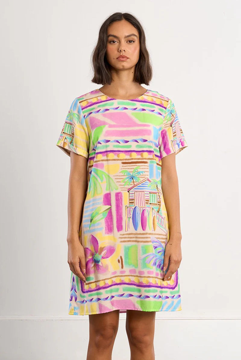 Molly Bracken Lili Sidonio Multicolor Maui Surf Print T-Shirt Dress-mini dress-Molly Bracken-Deja Nu Boutique, Women's Fashion Boutique in Lampasas, Texas