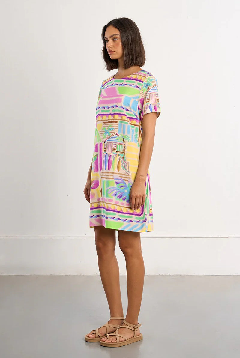 Molly Bracken Lili Sidonio Multicolor Maui Surf Print T-Shirt Dress-mini dress-Molly Bracken-Deja Nu Boutique, Women's Fashion Boutique in Lampasas, Texas