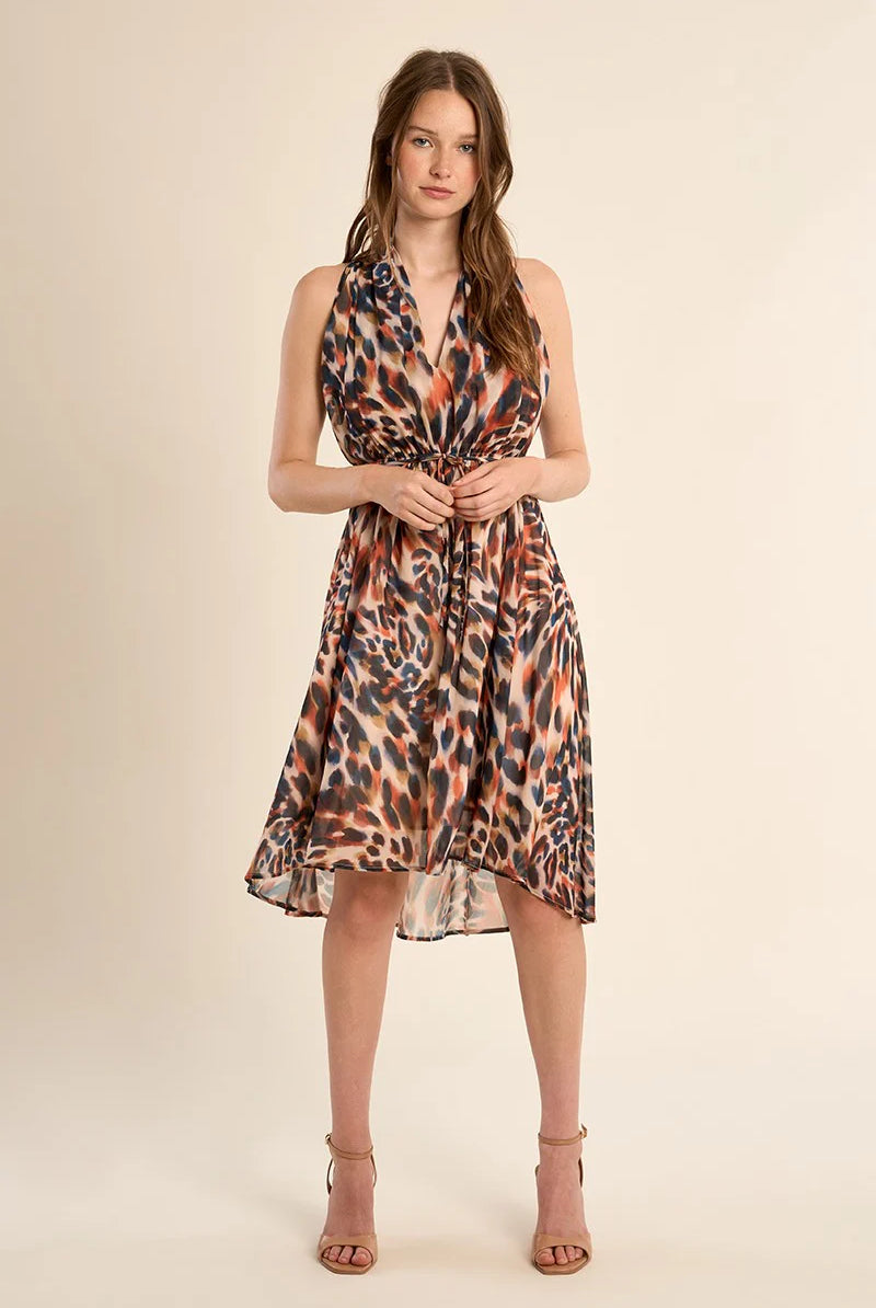 Molly Bracken Orange Romy Printed Asymmetrical Halter Dress-mini dress-Molly Bracken-Deja Nu Boutique, Women's Fashion Boutique in Lampasas, Texas
