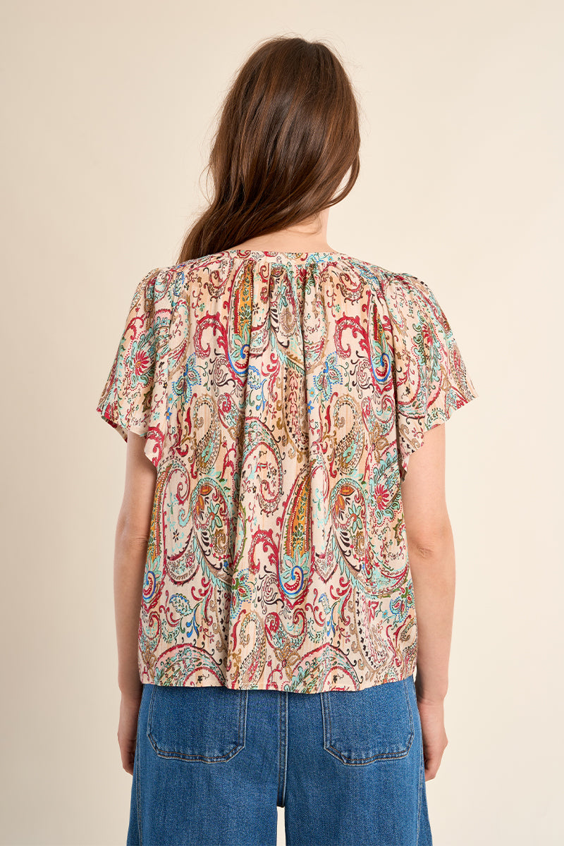 Molly Bracken Off-White Paola Paisley Flutter Sleeve Blouse-Tops-Molly Bracken-Deja Nu Boutique, Women's Fashion Boutique in Lampasas, Texas