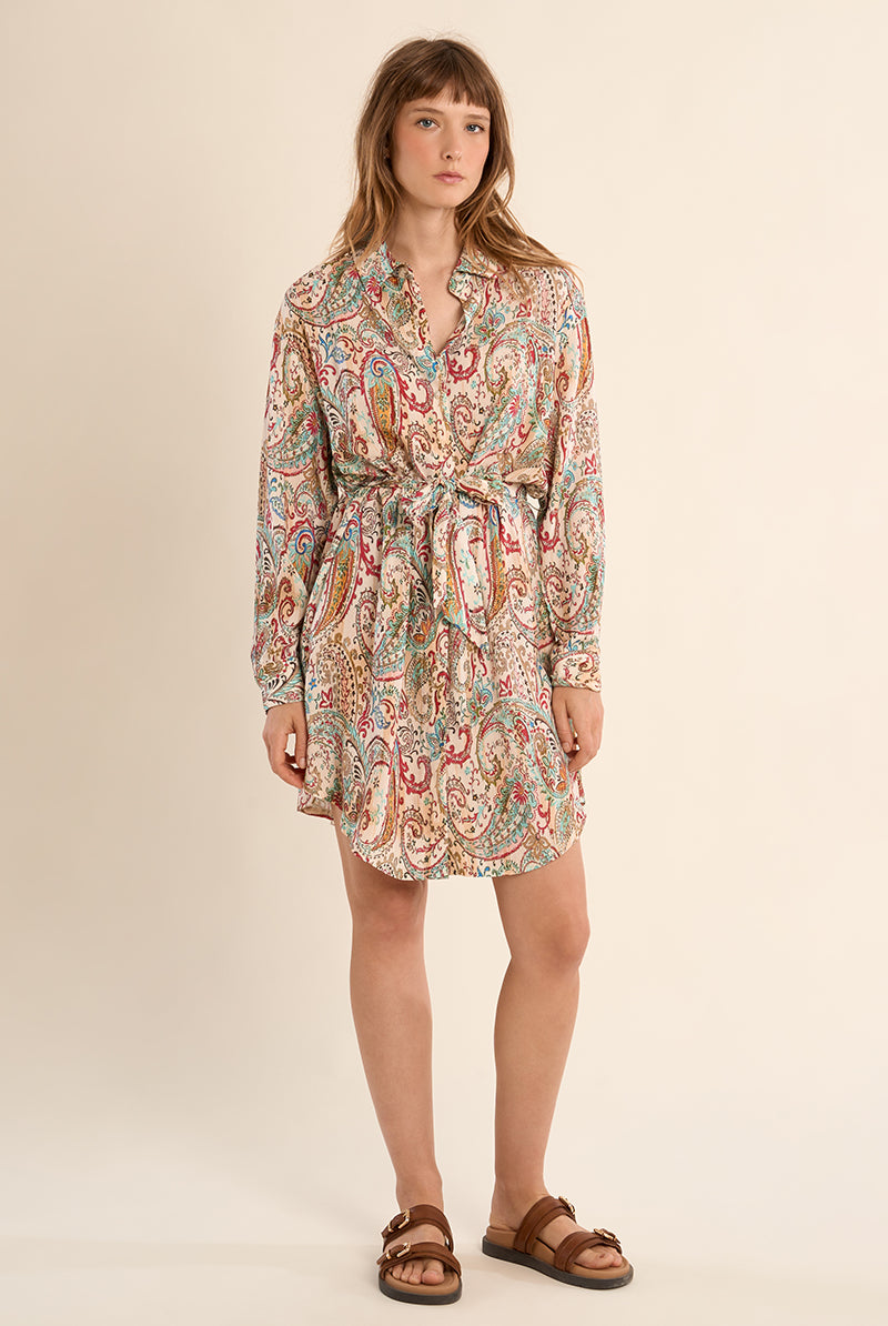 Molly Bracken Off-White Paola Paisley Shirt Dress-Dresses-Molly Bracken-Deja Nu Boutique, Women's Fashion Boutique in Lampasas, Texas