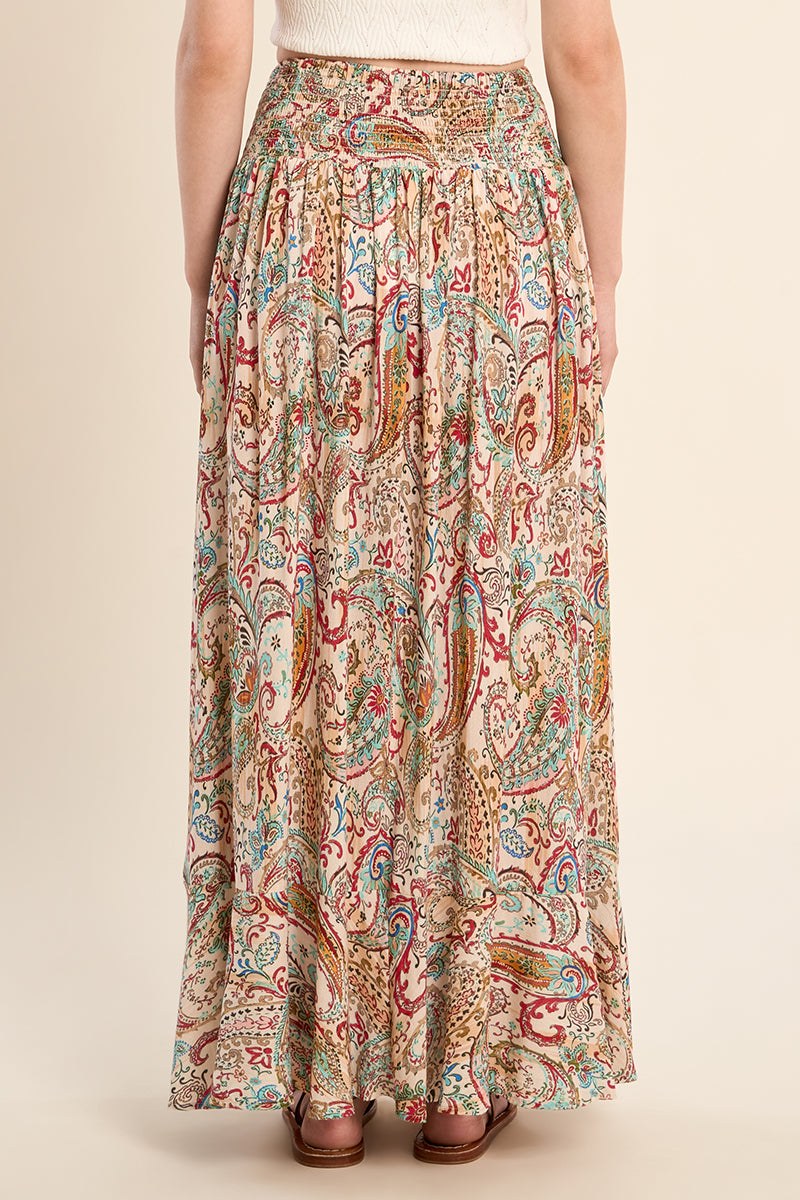Molly Bracken Off-White Paola Paisley Smocked Maxi Skirt-Skirts-Molly Bracken-Deja Nu Boutique, Women's Fashion Boutique in Lampasas, Texas