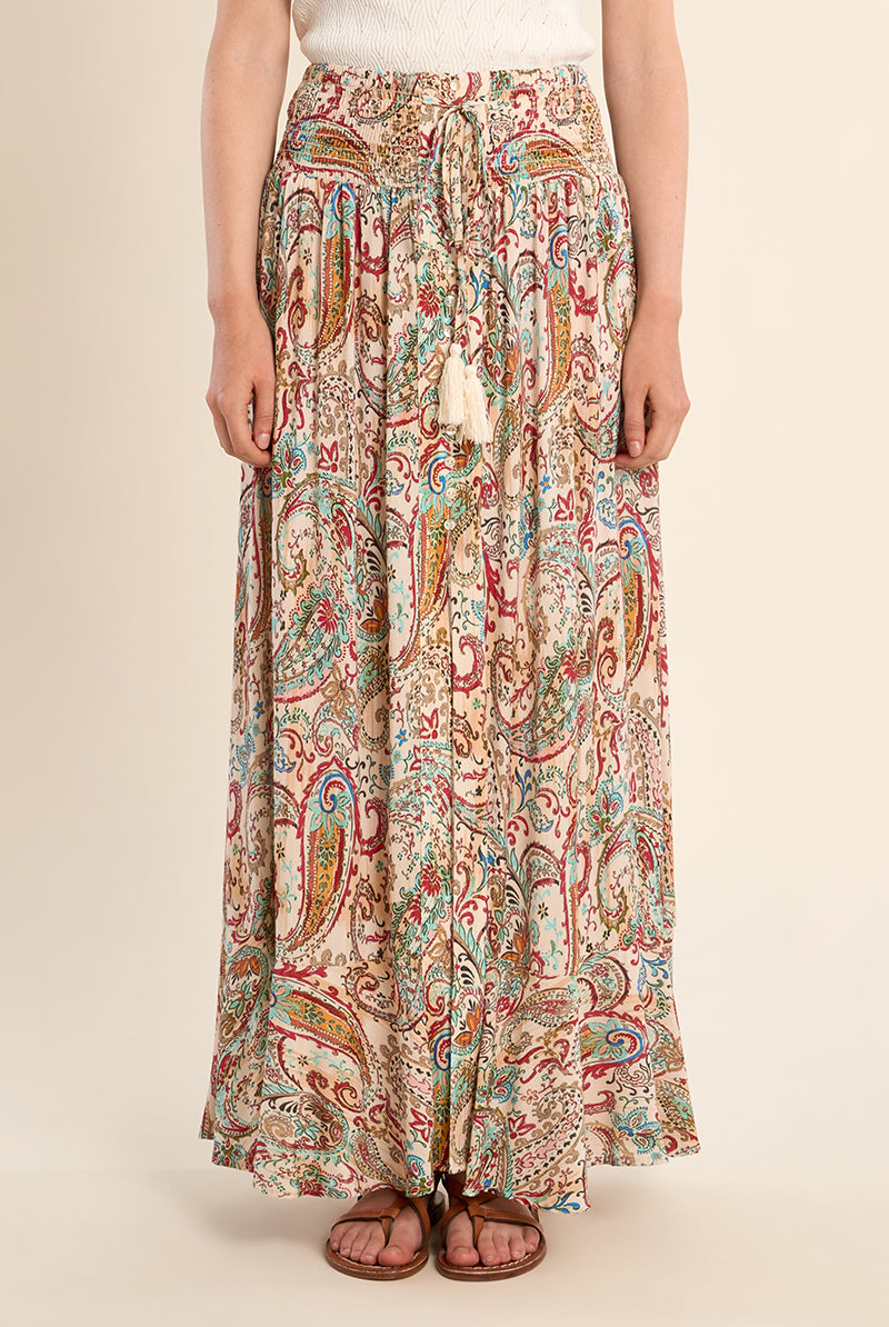 Molly Bracken Off-White Paola Paisley Smocked Maxi Skirt-Skirts-Molly Bracken-Deja Nu Boutique, Women's Fashion Boutique in Lampasas, Texas