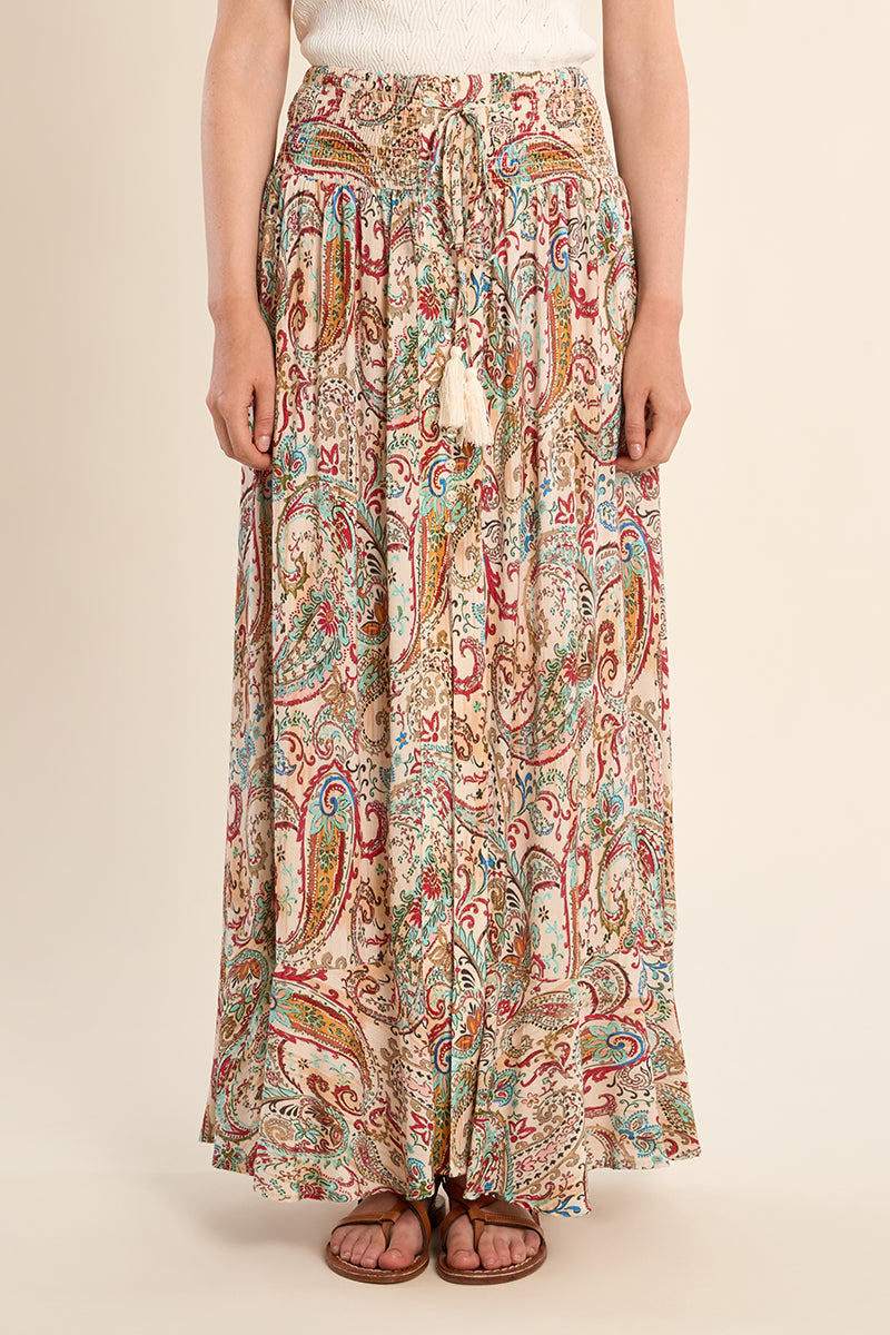 Molly Bracken Off-White Paola Paisley Smocked Maxi Skirt-Skirts-Molly Bracken-Deja Nu Boutique, Women's Fashion Boutique in Lampasas, Texas
